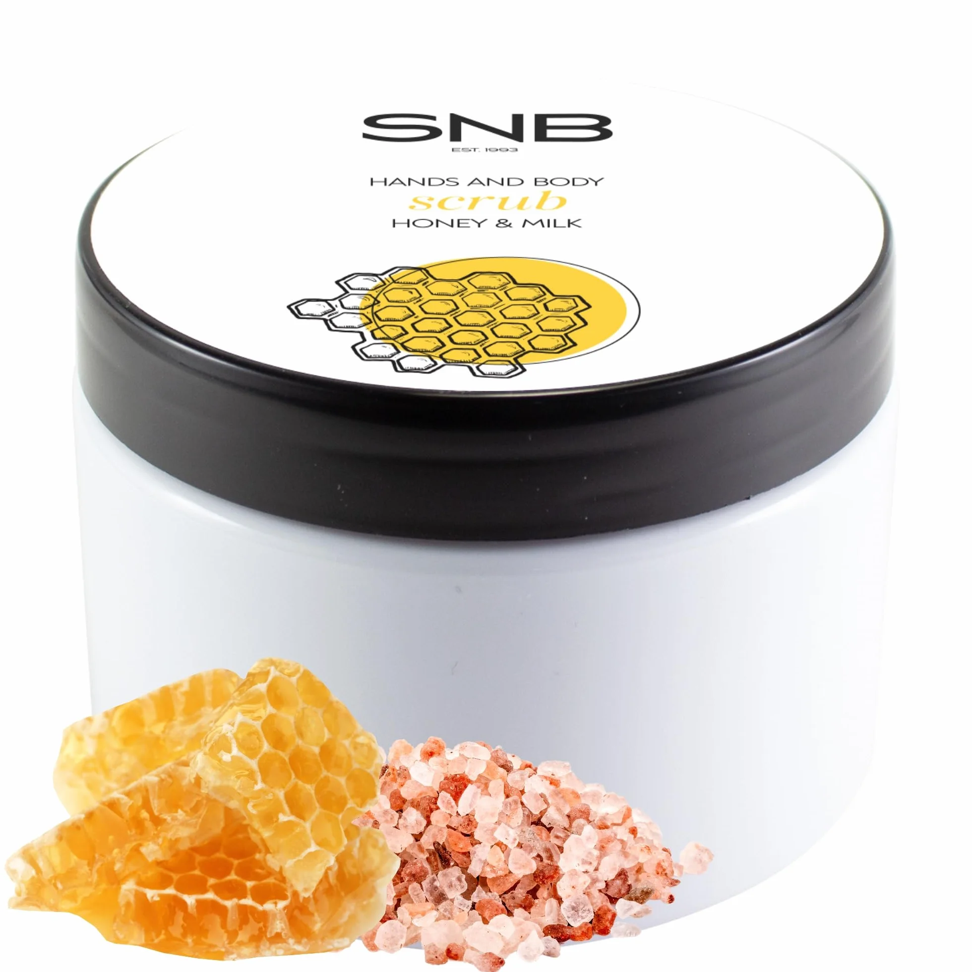 SNB Professional scrub per il corpo e le mani con sale dell'Himalaya, miele e latte 300 ml – esfoliante delicato per la pelle liscia – Con lanolina, burro di karitè, estratto di polline d'api e