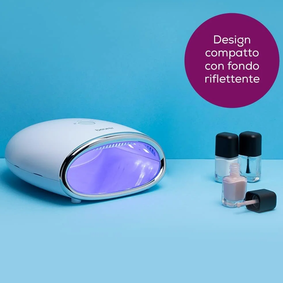 Beurer MP 48 Asciugatore Unghie per modellazione e indurimento Gel LED/UV, Funzione timer con 3 diverse impostazioni: 30, 60 e 120 sec, 18 potenti LED, fondo riflettente e design compatto, 24 W