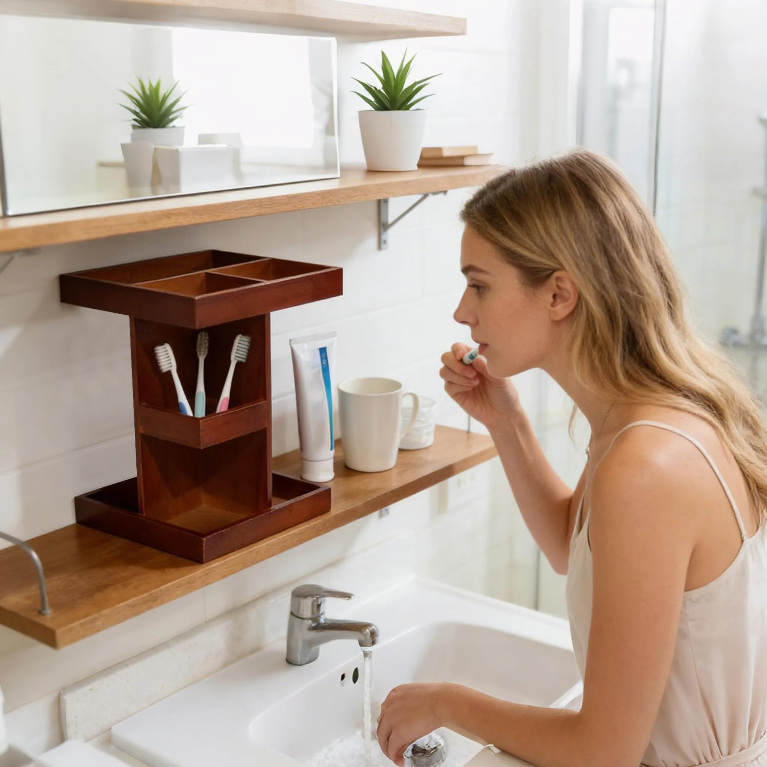 Organizer Trucco Girevole Espositore In Legno Stile Rustico | Organizer girevole portaprofumi e trucchi Articoli Toeletta Cosmetici Profumi Cura Pelle Casa Bagno Camera Piano Appoggio
