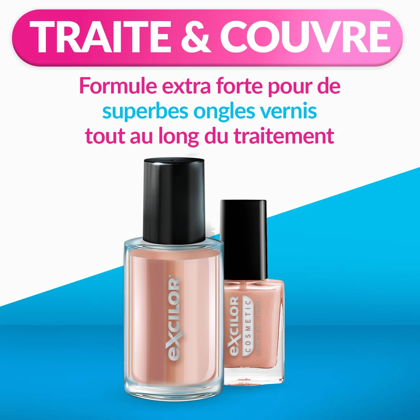 EXCILOR - Forte Color - Trattamento della micosi dell'unghia - Tratta e copre - Trattamento 30 ml + Smalto cosmetico per unghie da 8 ml - Clinicamente provato* - Nude