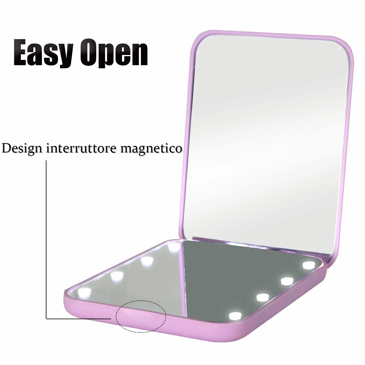 Specchio Portatile con Luce LED Pieghevole 1x/3x Ingranditore Trucco Viola