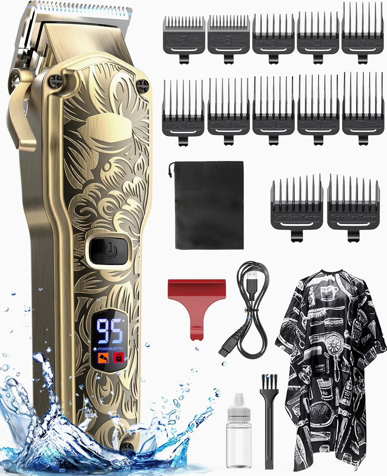 Tagliacapelli da uomo, senza fili, professionale, IPX7, impermeabile, kit di tagliacapelli da barbiere con USB ricaricabile