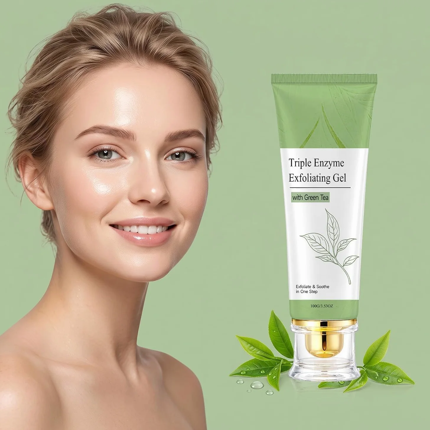 Gel esfoliante a triplo enzima con tè verde, rimuove le cellule morte, esfoliante viso per pori profondi, esfoliante viso delicato per uomo e donna