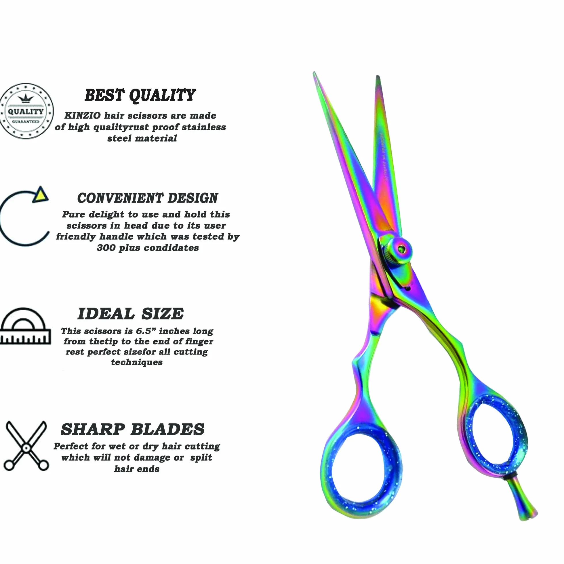 Forbici da parrucchiere KINZIO Forbici affilate di alta qualità in acciaio inossidabile per taglio dei capelli Ideali per parrucchieri Barbieri Uomini e donne (6.5")