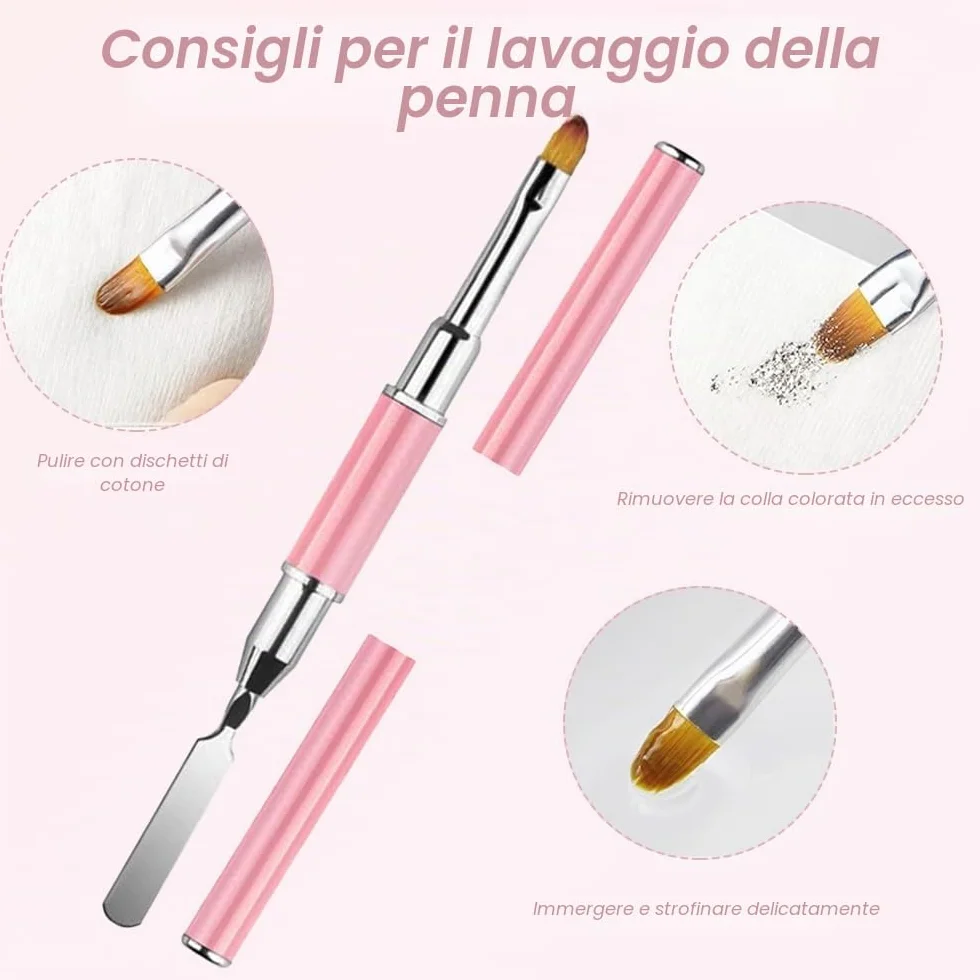 Dual-ended Nail Art Penna, Pennello Gel Unghie Ricostruzione, 2 in 1 Nail Art Brush Dual Ended, Unghie Dual End Pennello in Gel, Strumento Per Manicure Fai Da Te