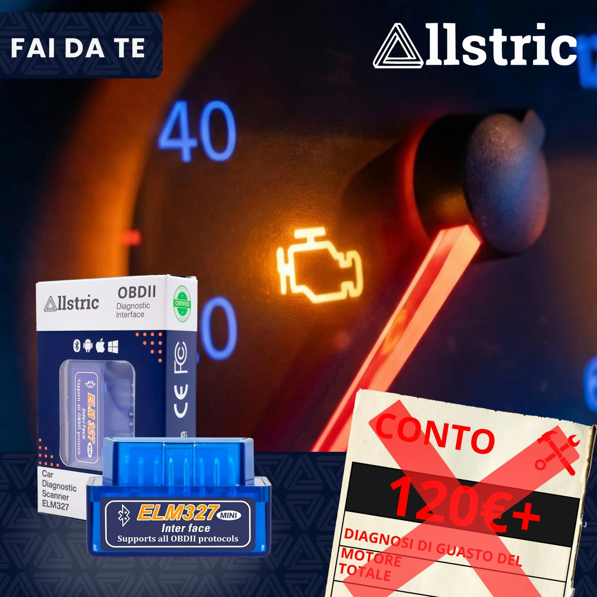 ELM327 OBD2 Bluetooth Diagnostica Auto Scanner per Veicoli dal 1996