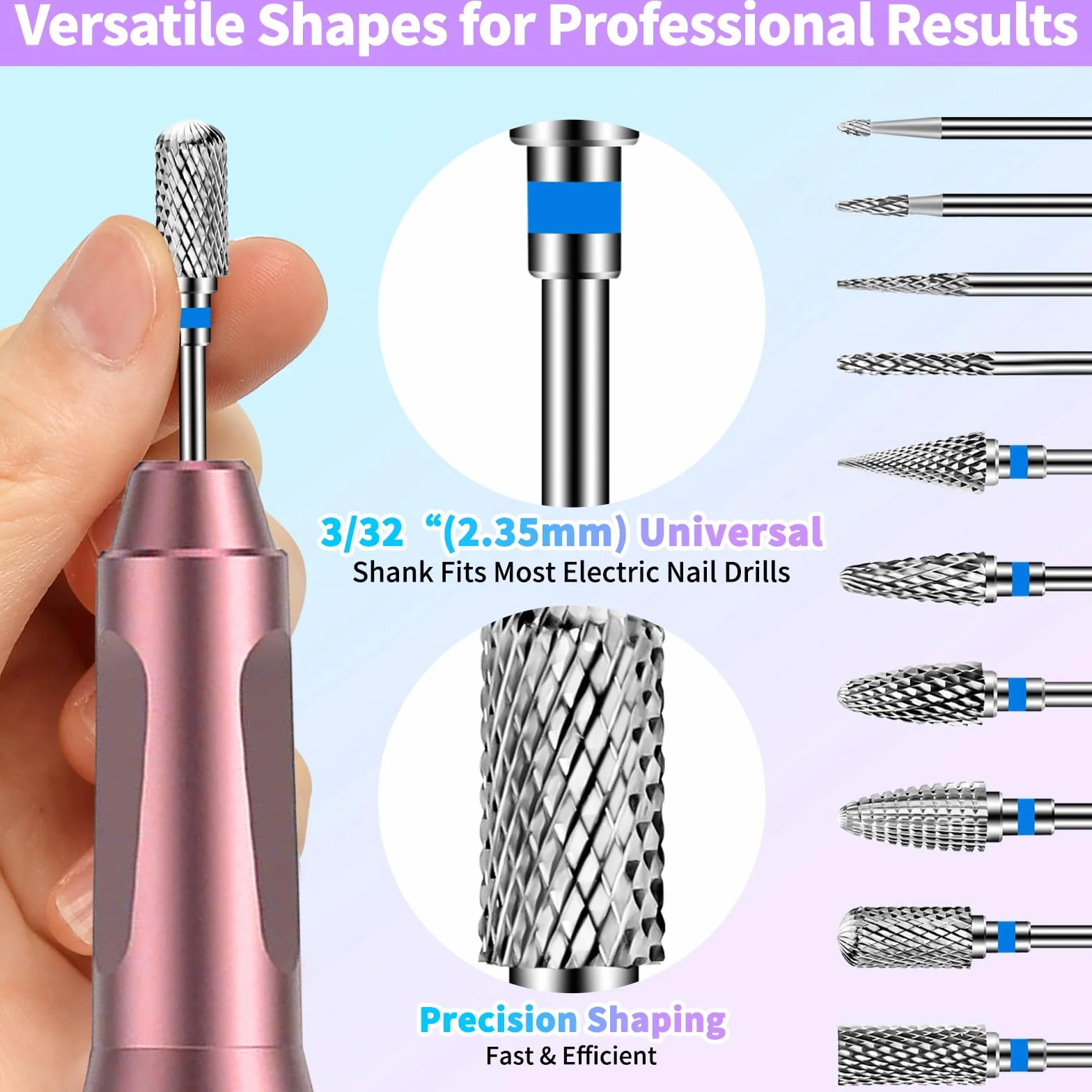 Punte Fresa Unghie in Acciaio Inossidabile 3/32 Pollici per Nail Artist Gel Acriliche