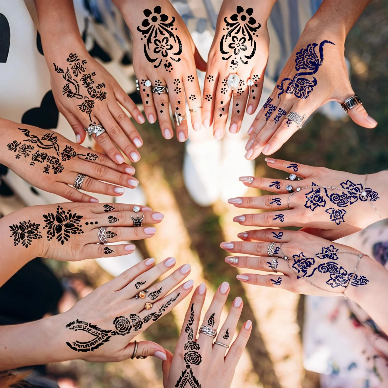 RAZET 20 Fogli Stencil per Tatuaggi per Mani, Modelli Autoadesivi per Palmi e Dita, Adesivi per Tatuaggio Temporaneo Indiano Arabo per Matrimoni e Feste