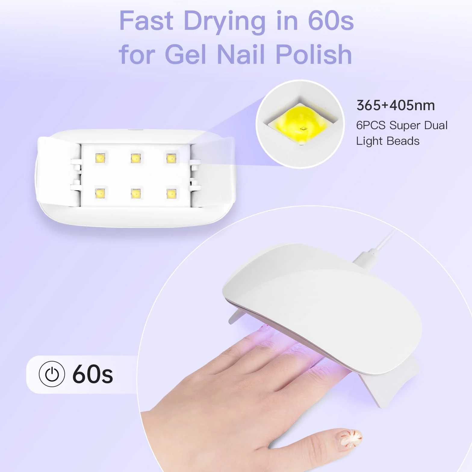 Madenia Mini lampada UV LED Unghie, 6W USB Portatile Lampada Unghie, Mini Lampada UV con 60s Timer, Fornetto Unghie Semipermanente per Smalto Gel, Shellact per Principianti (Bianco)