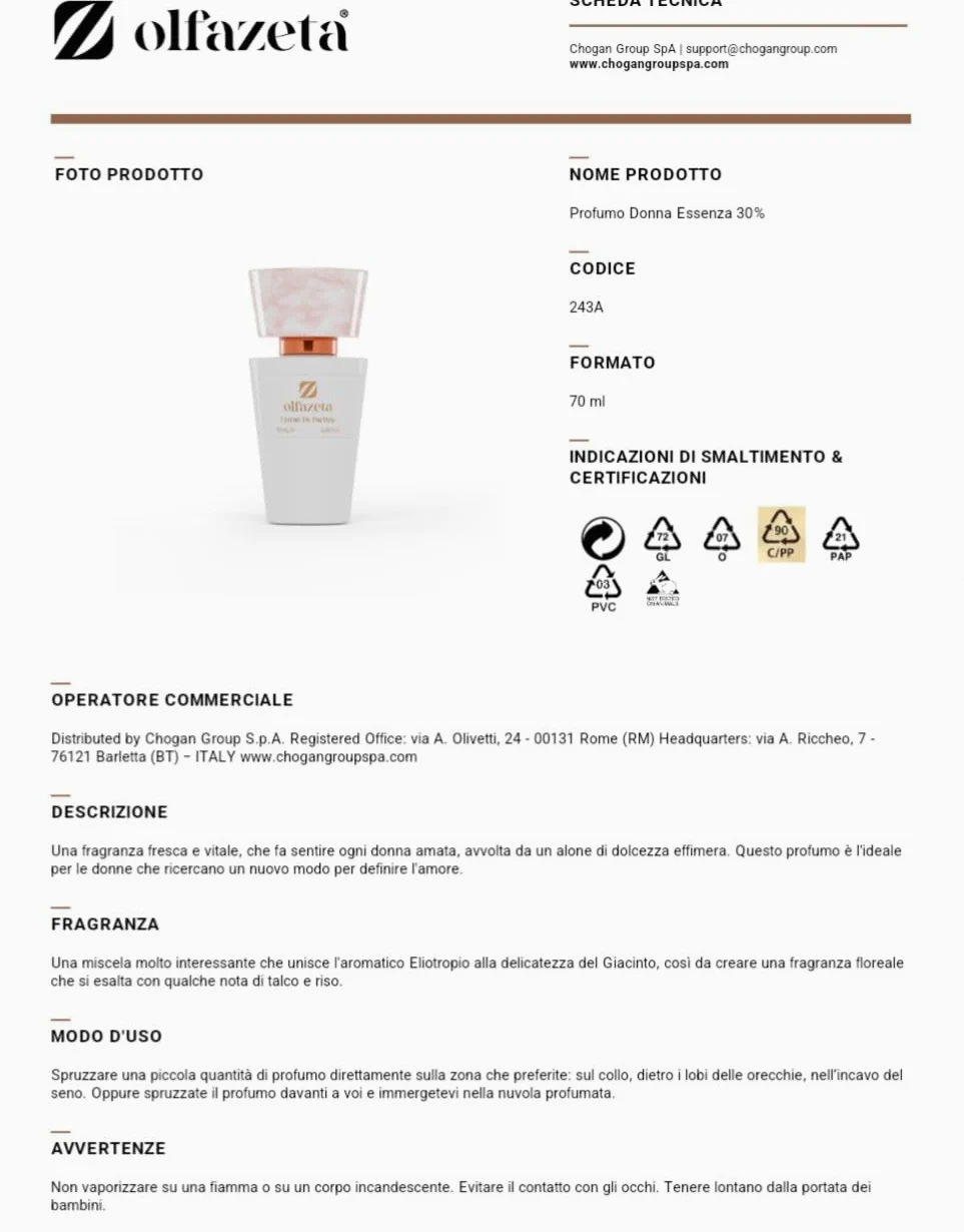 Chogan profumo donna codice 154W da 70 ml Equivalente Ispirata a Love Chloe