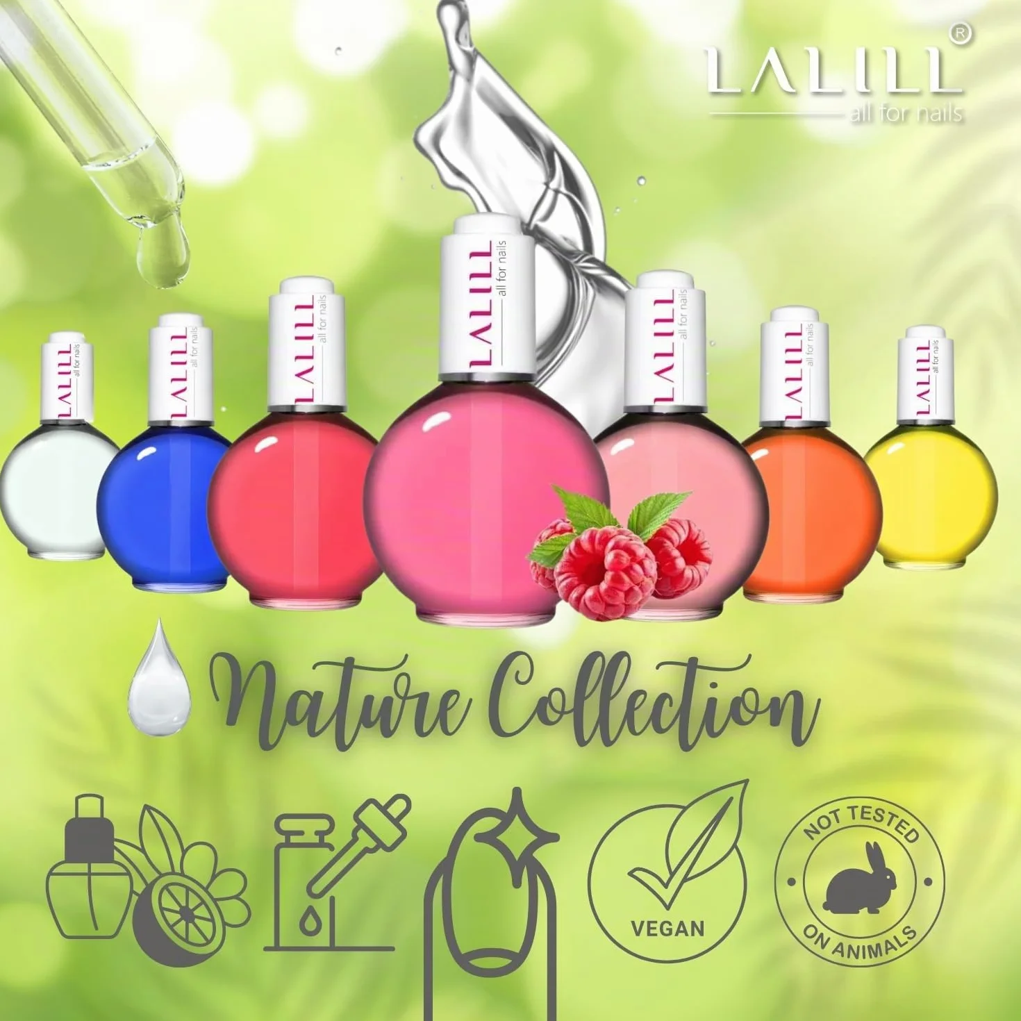 LALILL Olio per Cuticole e Unghie 75ml Lampone Idratante Rigenerante