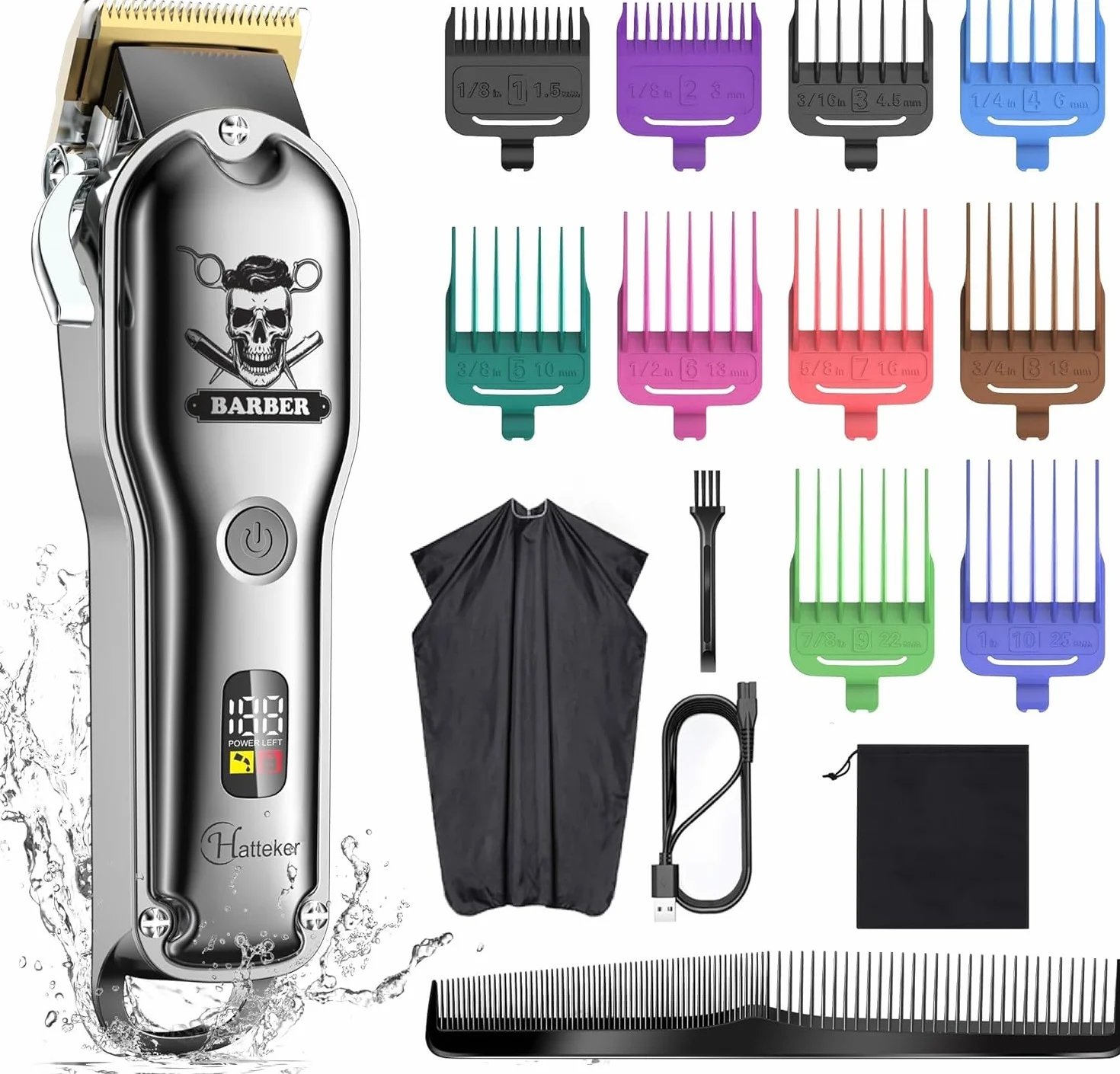 Hatteker Tagliacapelli Uomo Professionale Regolabarba Tagliabarba Tagliacapelli Rasoio elettrico barba Lunghi Ricaricabile USB Display LED
