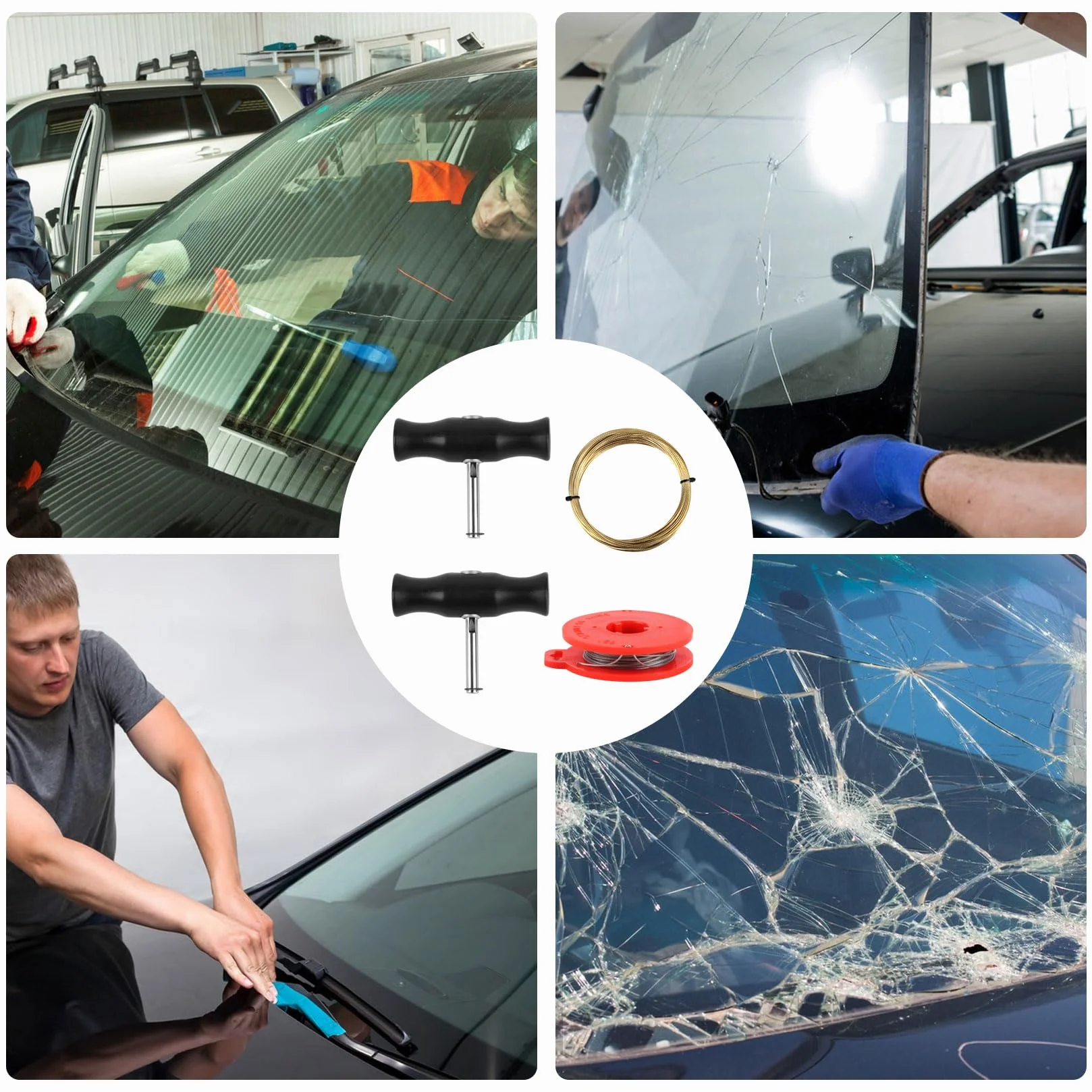 Attrezzi per rimozione parabrezza auto, filo da taglio 20m+10m, maniglie