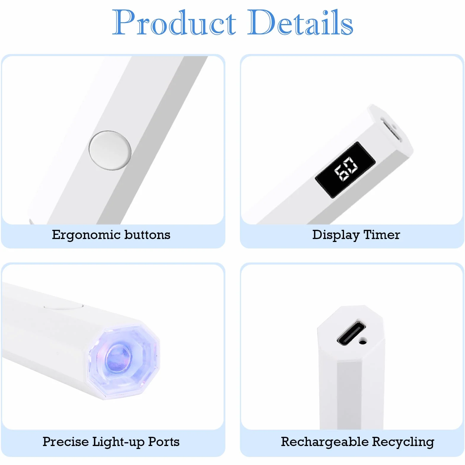MXTIMWAN Lampada per unghie, UV portatile et ricaricabile, luce a mano per unghie in gel, con 2 timer 20/60S, per manicure, in resina di estensione del gel fai da te nail art bianco