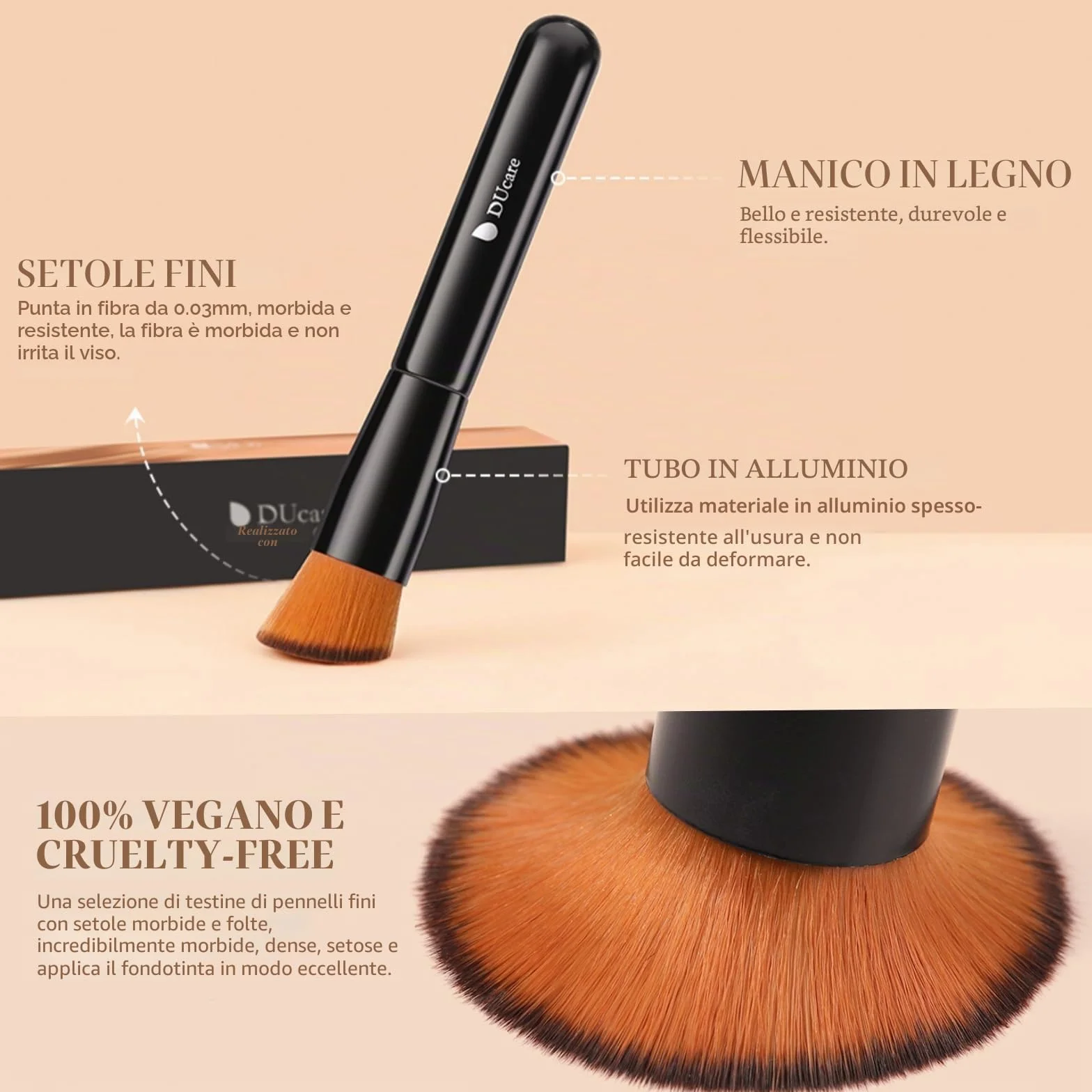 DUcare Pennello per fondotinta e pennello per correttore 2 pezzi -Pennello Fondotinta Liquido Trucco Cipria Pennello Kabuki professionale Perfetto Per Foundation, Polvere