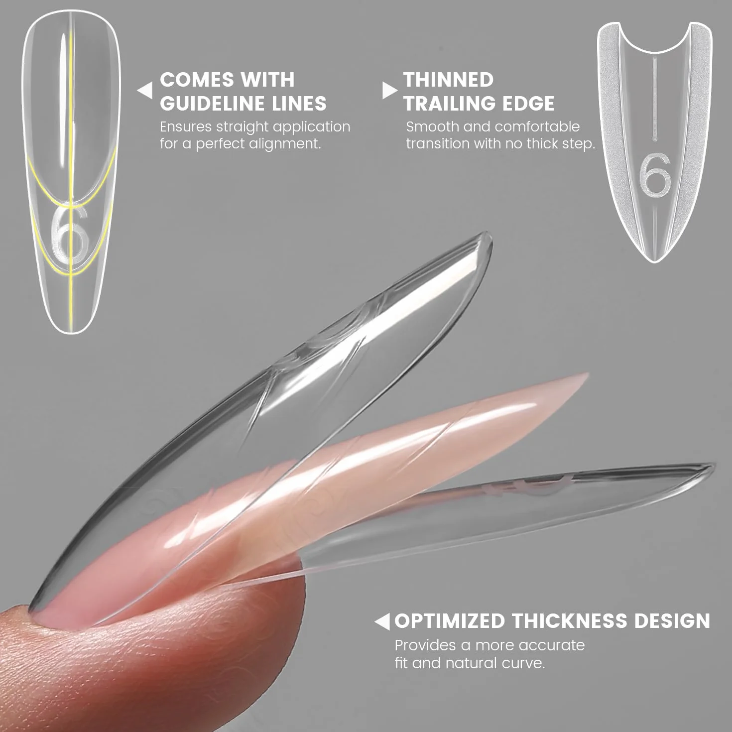 YOKE FELLOW Terminali per Unghie Finte - Modello a Sandwich per Estensione Rapida delle Unghie, Senza Carta, Modelli in Gel UV Cristallo