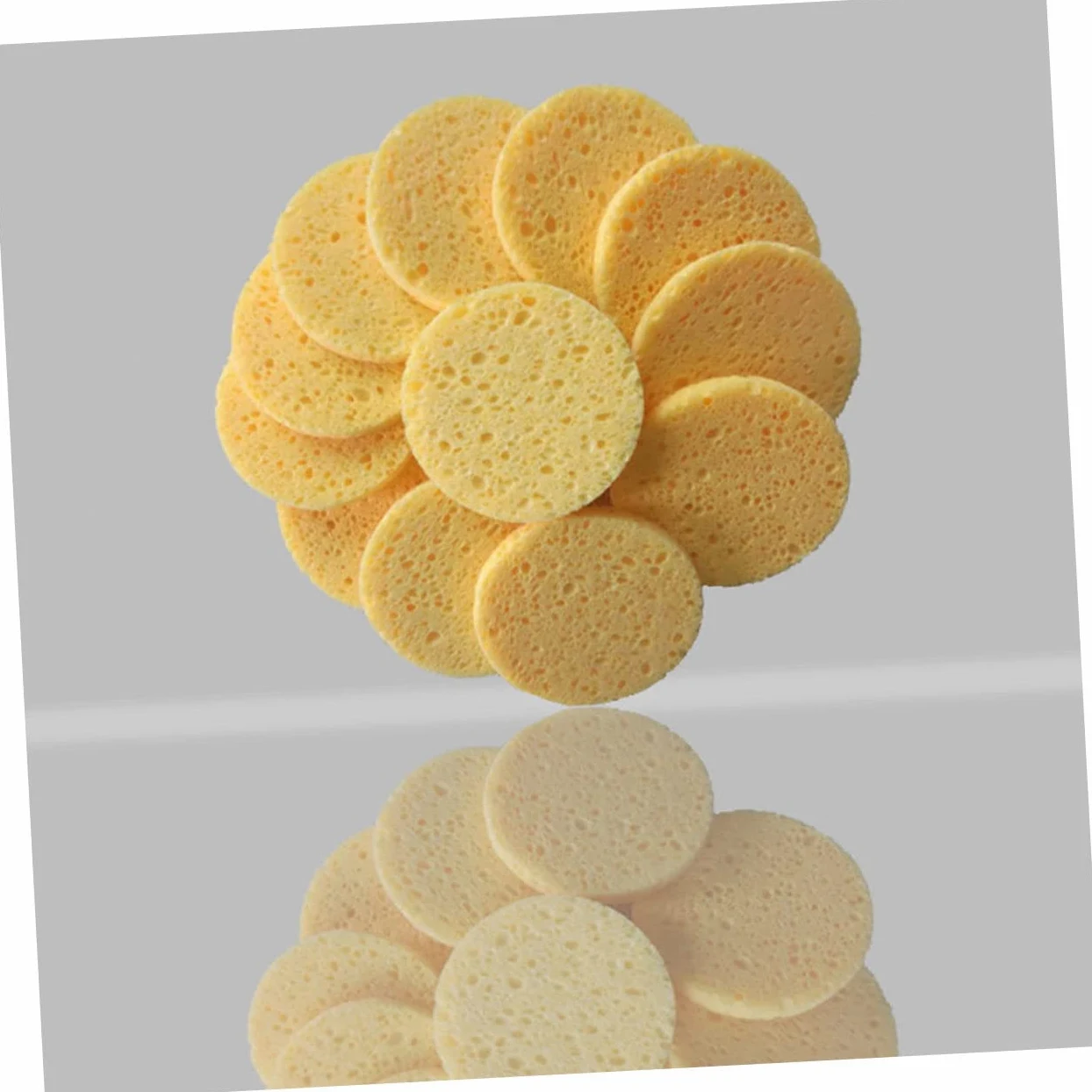 Piumino da Cipria Rotondo 100 Pezzi in Spugna di Cellulosa | Giallo, per Casa e Salone, Assorbe Perfettamente la Cipria, Effetto Make-up Naturale e Pulizia Viso