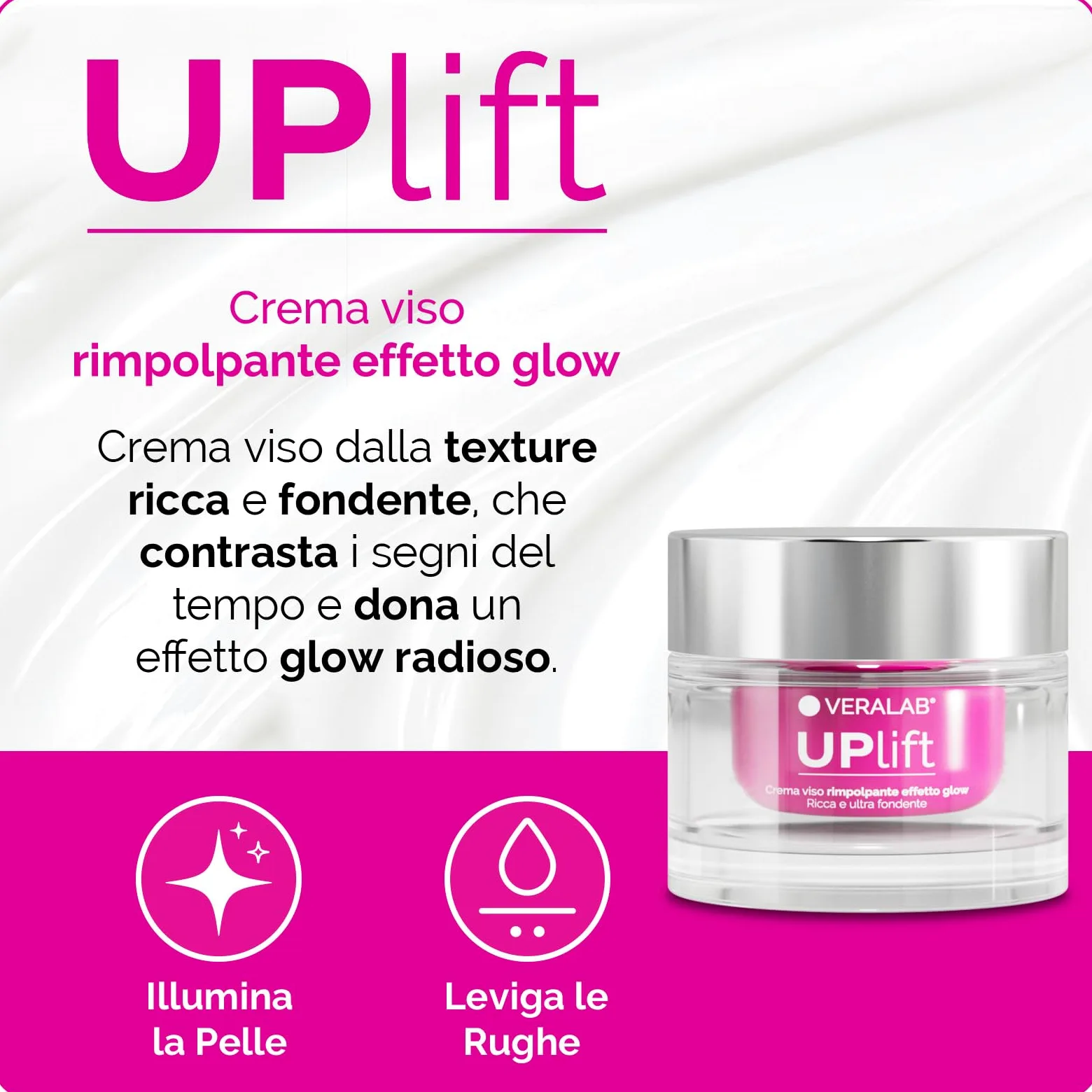 Veralab Uplift, Crema Viso Rimpolpante Effetto Glow Anti-Rughe e Anti-Age per Pelli Secche e Mature