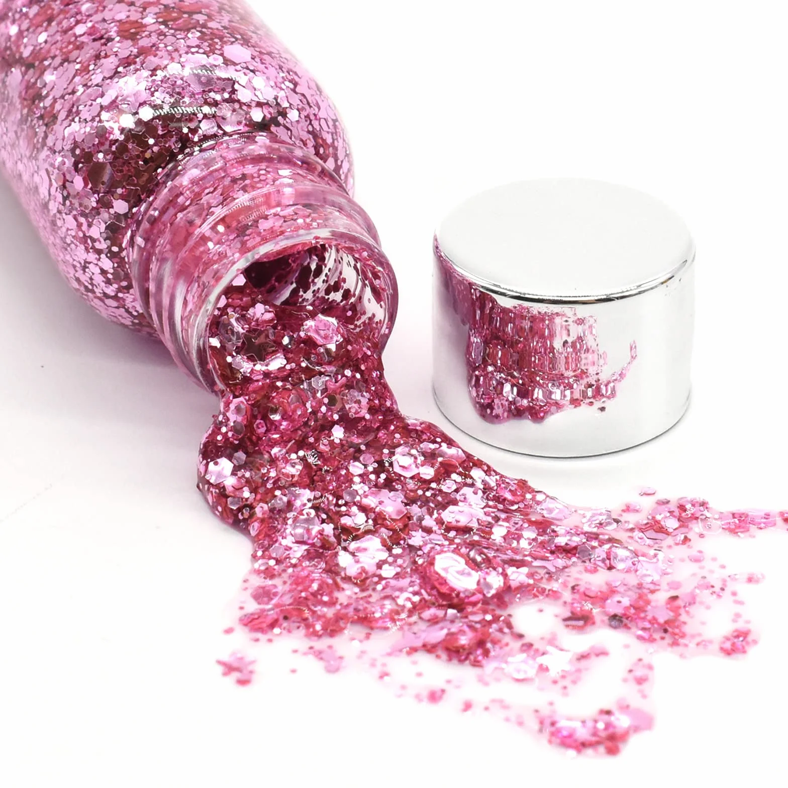 6 Bottiglia Glitter Body Gel,Brillantini Make Up,Gel Glitterato Viso con Lustrini,per Viso,Unghie,Occhi,Labbra,Capelli,Corpo,per Musica,Festival,Feste in Maschera(Bianco/Oro/Argento/Rosa/Verde/Viola)