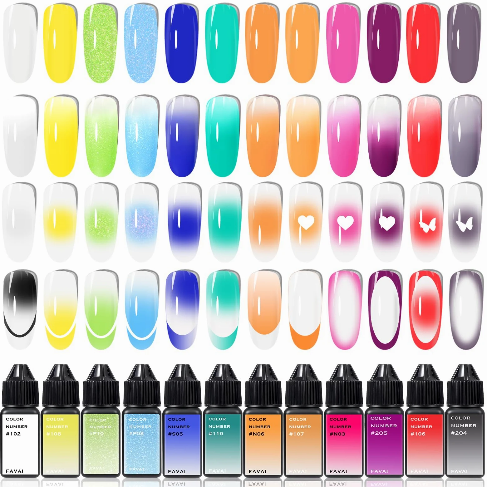 FAVAI Airbrush Gel Nail Polish – MIX G, 12 colori smalto gel aerografo, 12 x 15 ml per sgrassare le unghie, French Manicure, senza diluizione, senza TPO, Baby Boomer