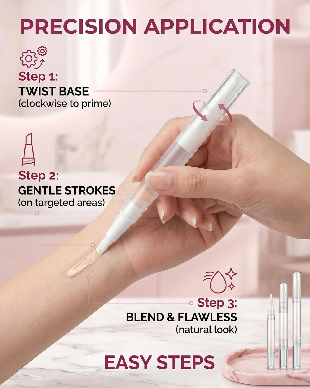 TISCH Penne Applicatore Ricaricabili 9pz, Trasparenti con Pennello (2ml, 3ml, 5ml, 3 pezzi ciascuno) per Olio Cuticole Unghie, Siero, Fondotinta e Gloss Labbra