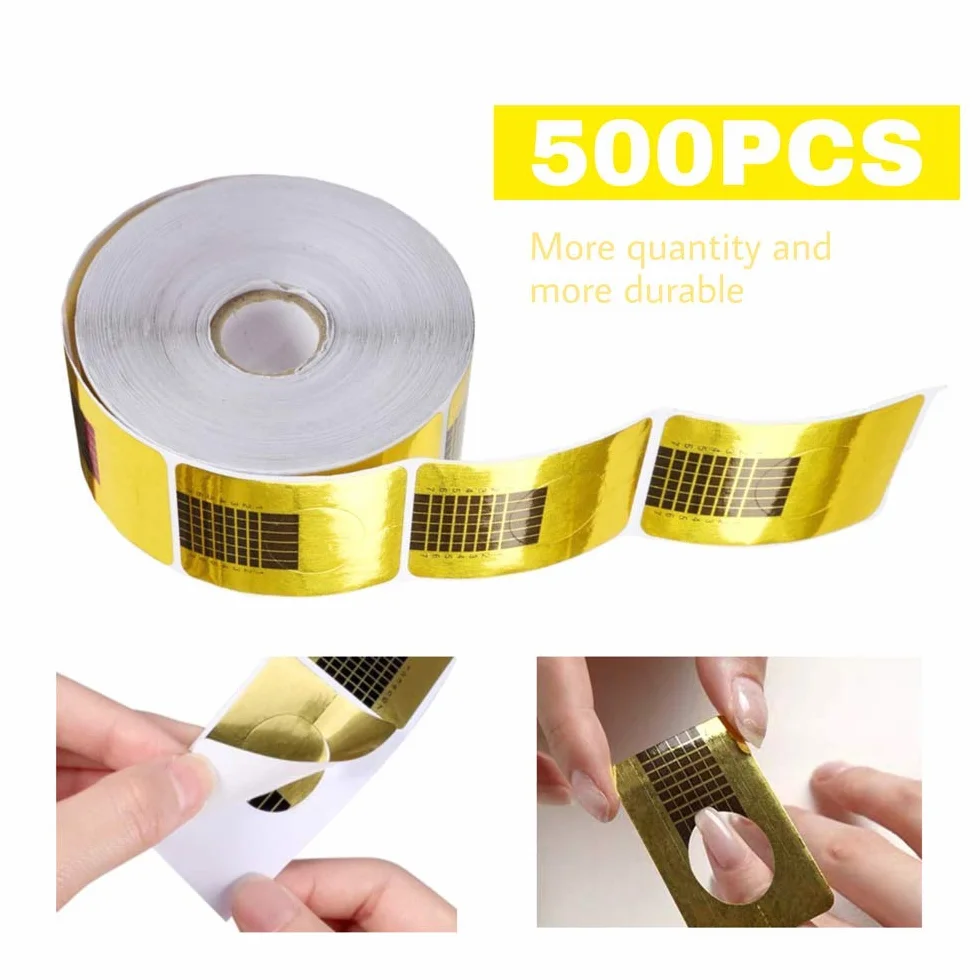 1 rotolo (500 pezzi) stencil per unghie - stencil per unghie autoadesivi stencil per unghie - stencil per modellare modellazione per nail art unghie in gel estensione per unghie artificiali (oro)