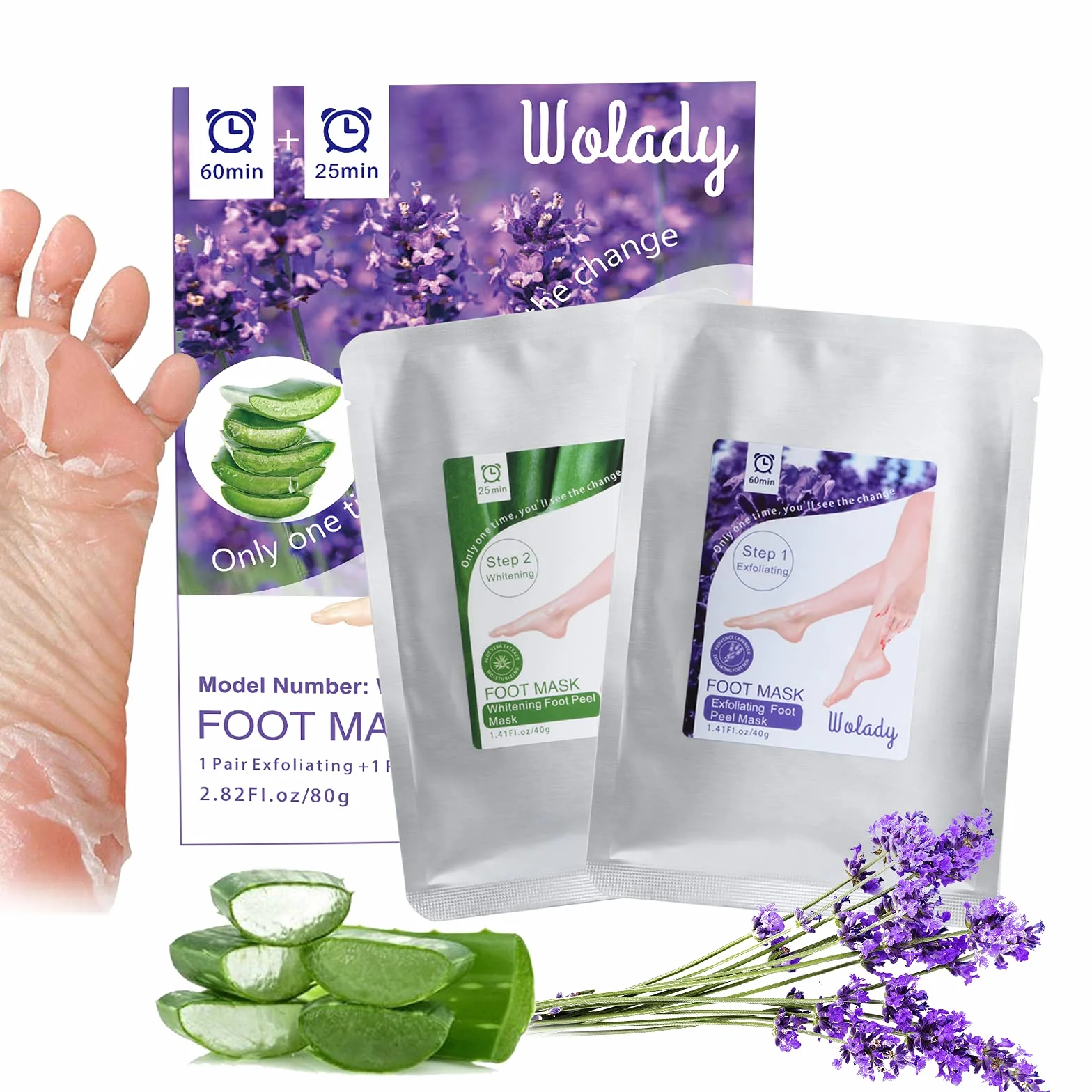 Maschera Piedi Esfoliante,Peeling Piedi Forte,2 Paia 2 Funzioni,Sbiancante Naturale Non Irritante Rimozione Calli Pelle Morta,Odore, Rende Lisci +Bianchi