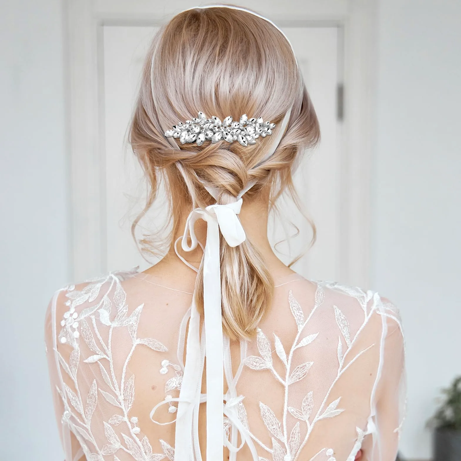 Janinka 10 fermagli per capelli da sposa con strass, forcine per capelli da sposa, forcine argentate per capelli a forma di foglia e fiore, eleganti accessori per capelli per sposa, donne e ragazze