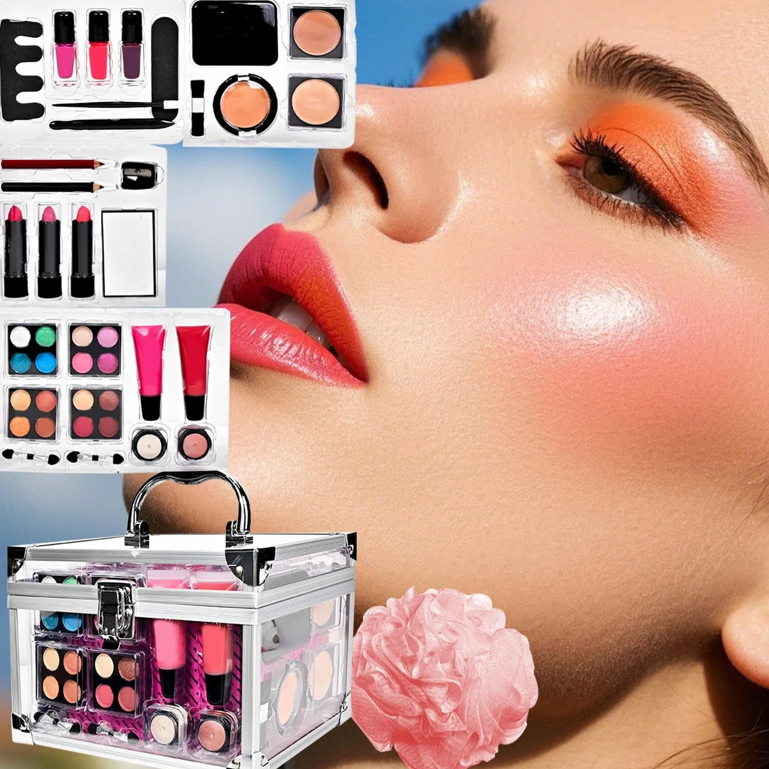 Kit Trucco per Principianti Set Da Viaggio Compatto Con | Astucci Cosmetici Per Adolescenti Viaggio Quotidiano Matrimonio Teatro Sposa