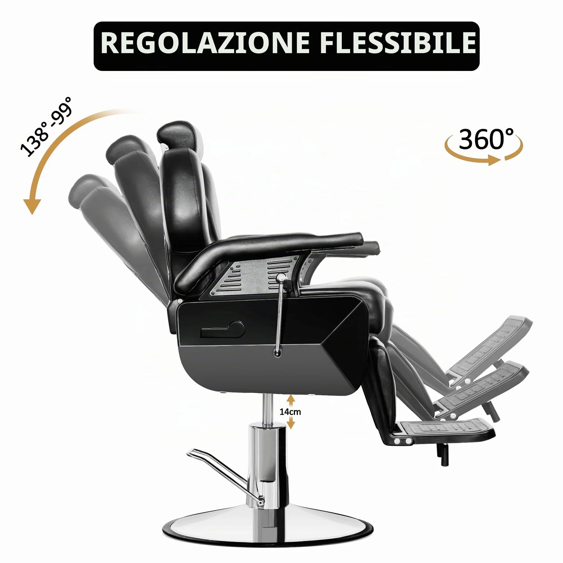Barberpub Poltrona per parrucchieri Barberpub con poggiatesta, pompa idraulica, girevole a 360° e regolabile in altezza, similpelle, 2687BK