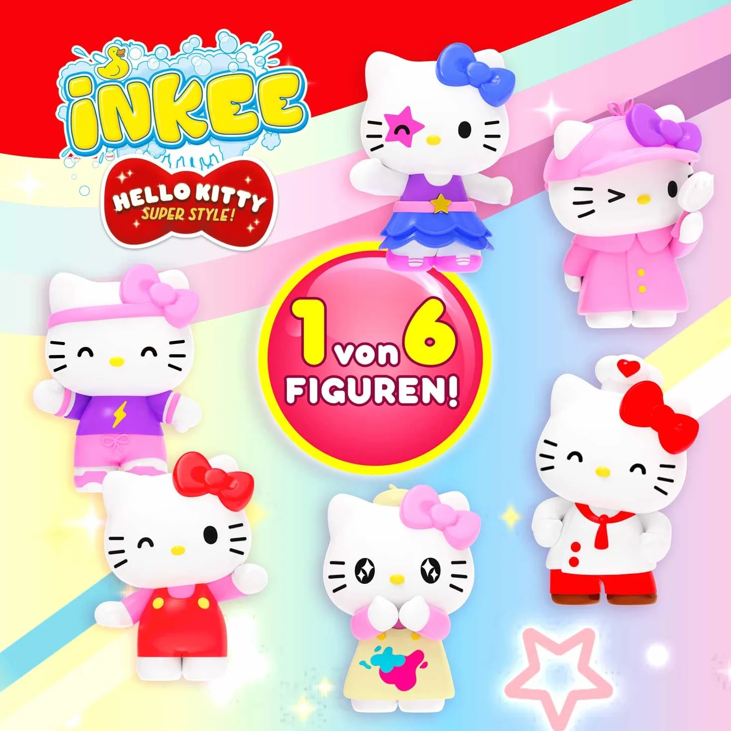 INKEE Hello Kitty – Bomba da bagno per bambini con sorpresa – 1 di 6 personaggi Hello Kitty da collezionare – Palla da bagno 80 g con aroma di anguria e olio di jojoba, rosa o rosso