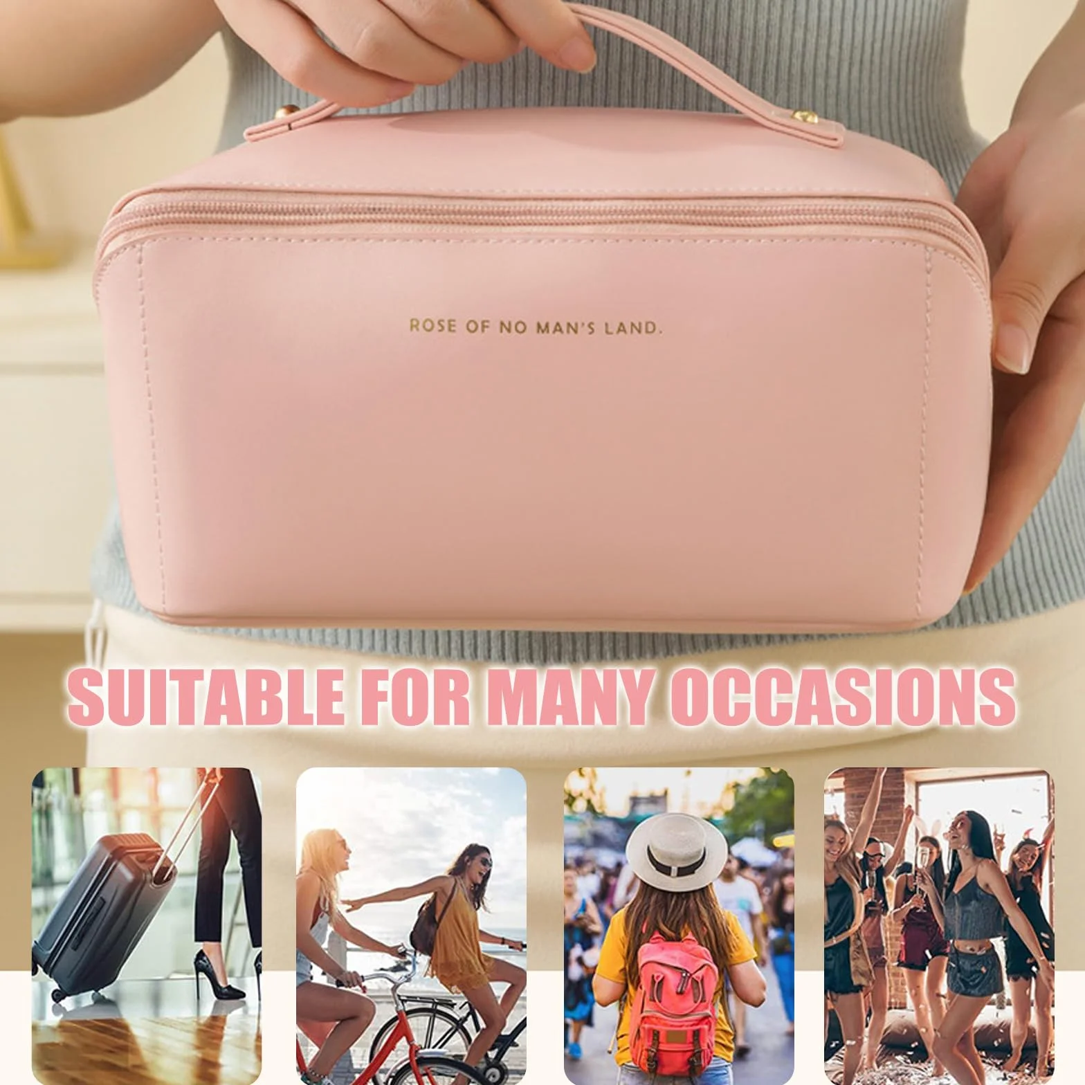 Borsa Cosmetica da Viaggio in Pelle PU, Trousse Trucchi Donna Impermeabile Portatile (Rosa)