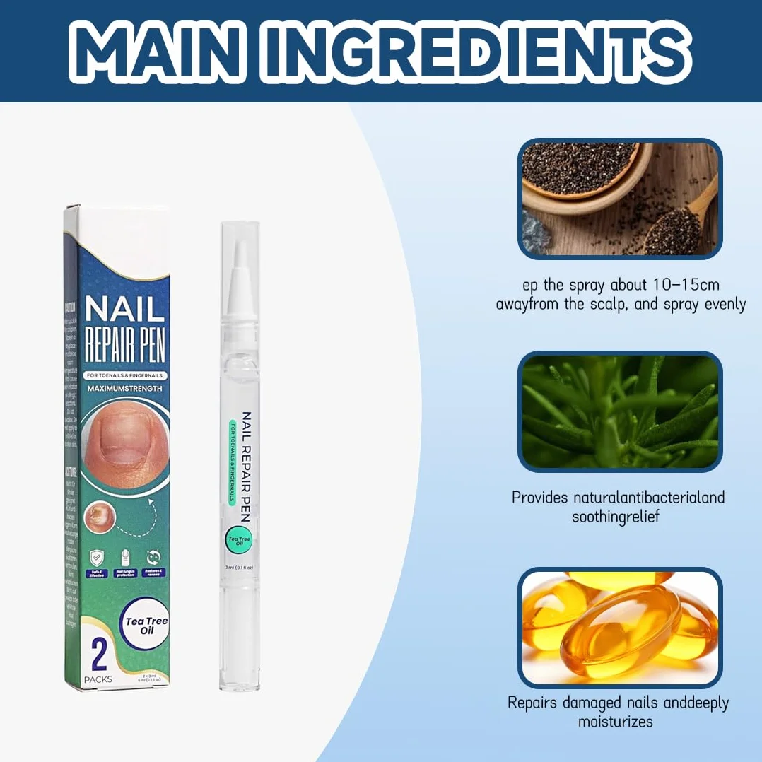 Penna per la cura delle unghie Tea Tree Oil, formula a base vegetale, si prende cura delle unghie danneggiate, confezione da 2, soluzione per la salute delle unghie