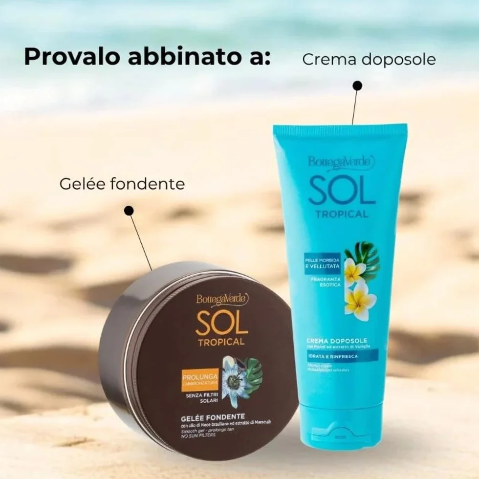 Bottega Verde - SOL Tropical, Crema Doposole Corpo, 200 ml, Idrata, Rinfresca e Prolunga l’Abbronzatura, con Monoï ed Estratto di Vaniglia, Nutriente, Pelle Morbida e Profumata