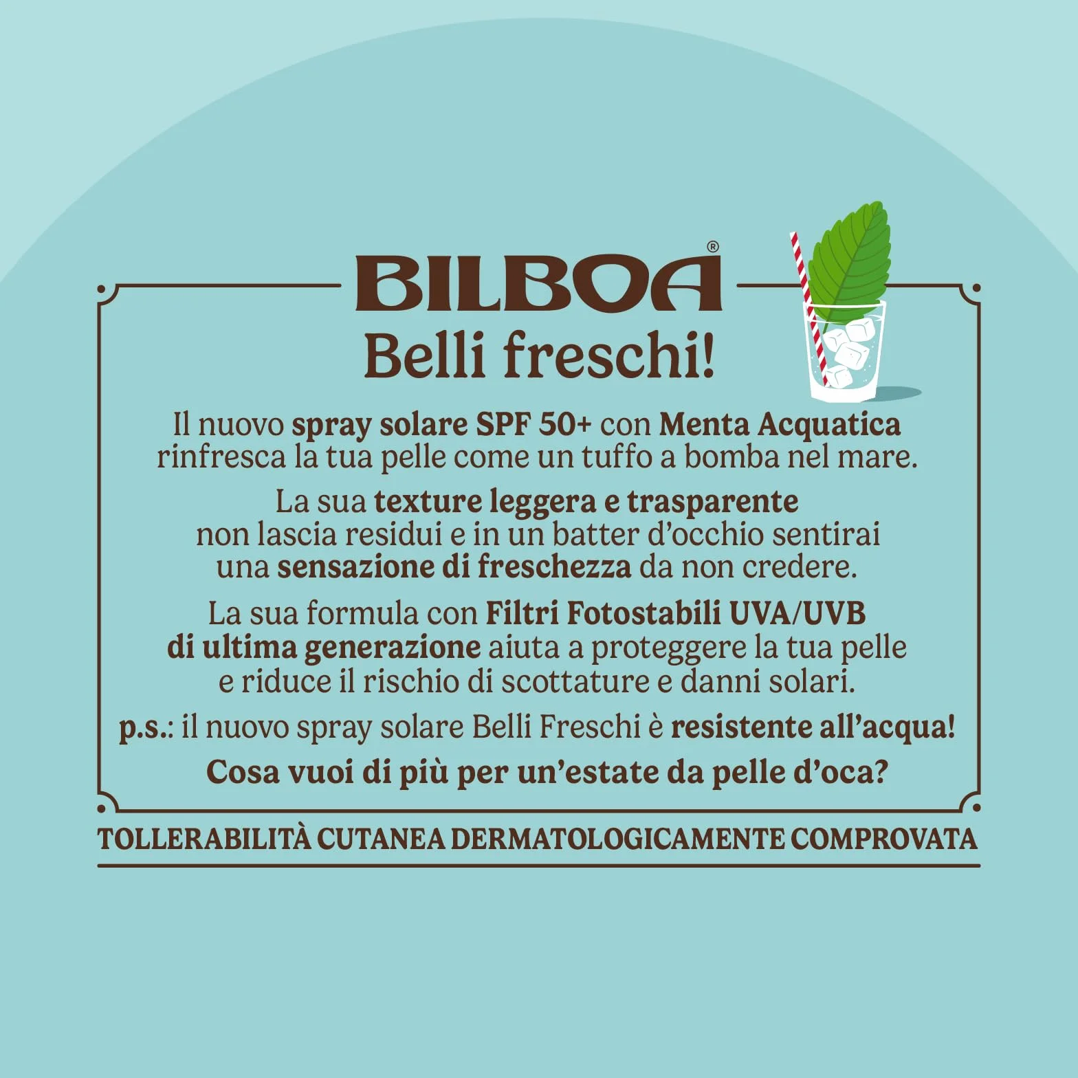 Bilboa Belli Freschi Protezione Solare SPF 50+ Menta Acquatica 150 ml
