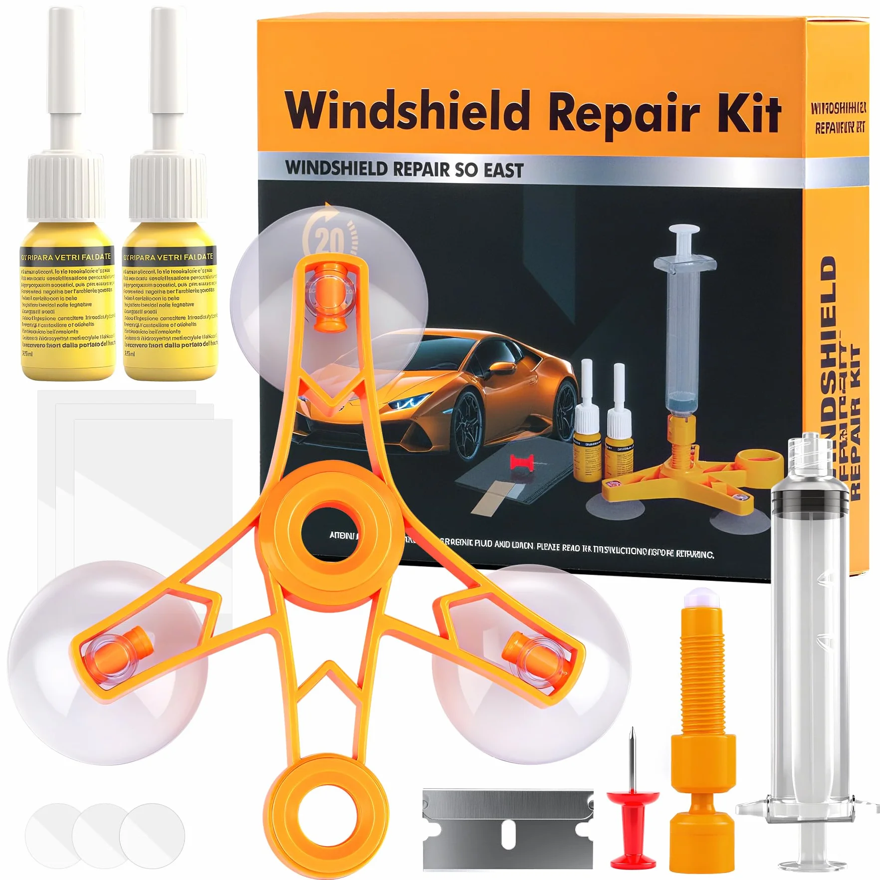 Kit Professionale Riparazione Parabrezza per Danni da Pietrisco, Universale per Vetri Auto
