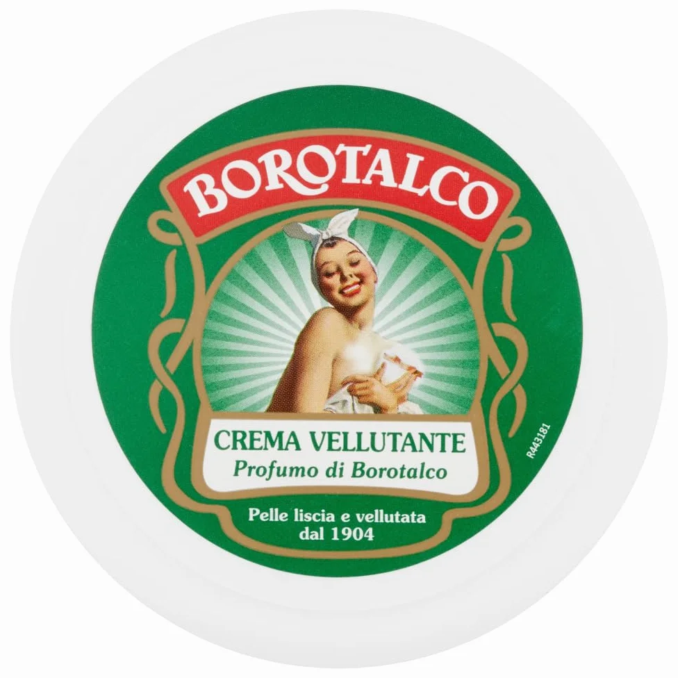 12x Borotalco - Crema Vellutante, Profumo di Borotalco, Pelle liscia e vellutata - 150ml + 1 Busta di Talco Felce Azzurra in omaggio da 100g