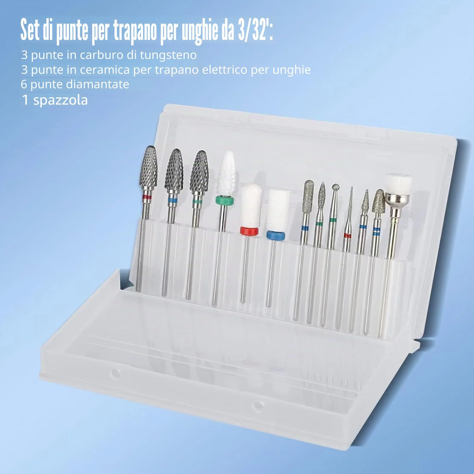 Set 13 punte da trapano per unghie carburo tungsteno ceramica diamantate 3/32 manicure pedicure