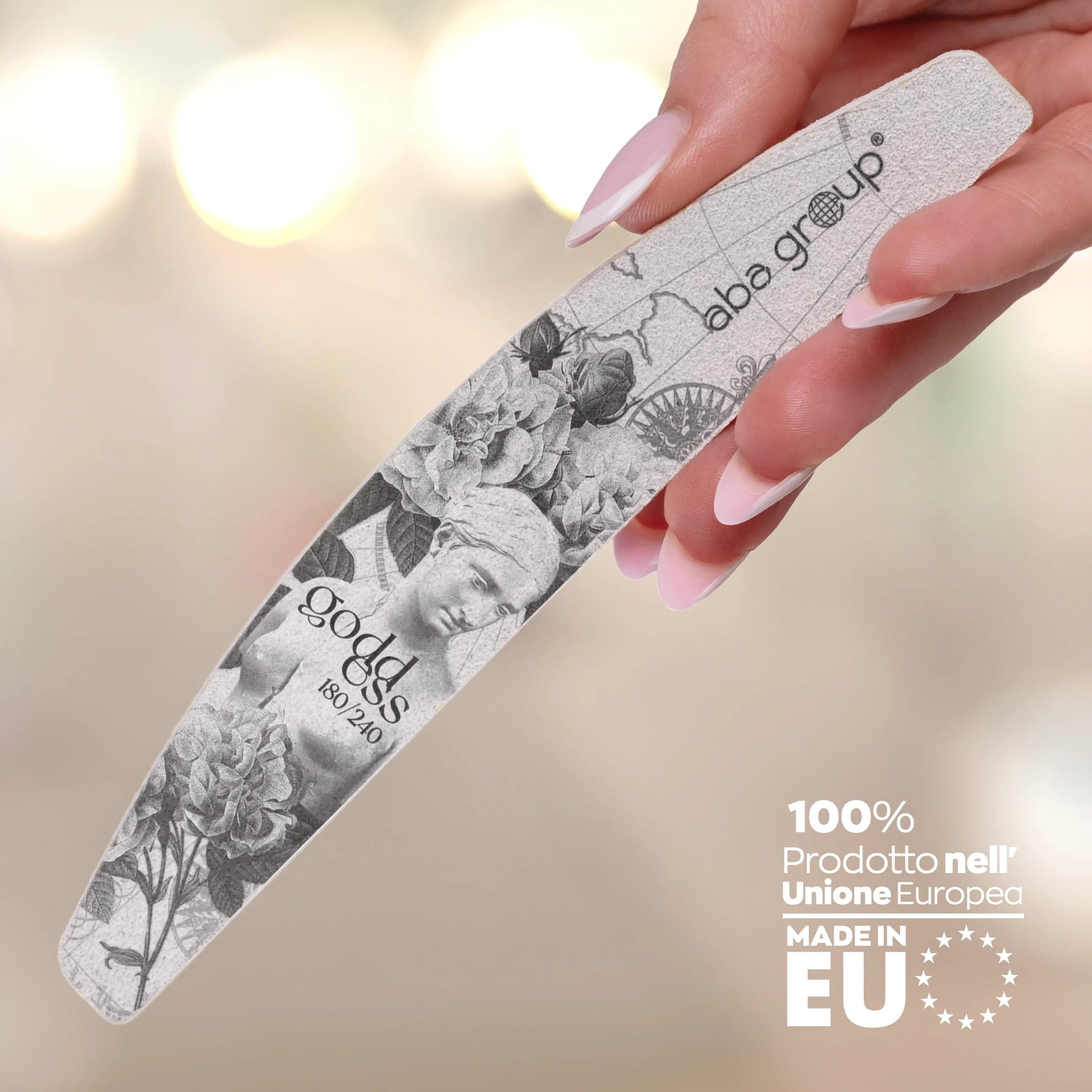 ABA GROUP Goddess - Lima per unghie 180/240-500 pezzi – Mezzaluna 4 mm di spessore – Strumenti professionali per unghie in gel e naturale, lime per unghie in gel, frecce su due lati, set per nail art