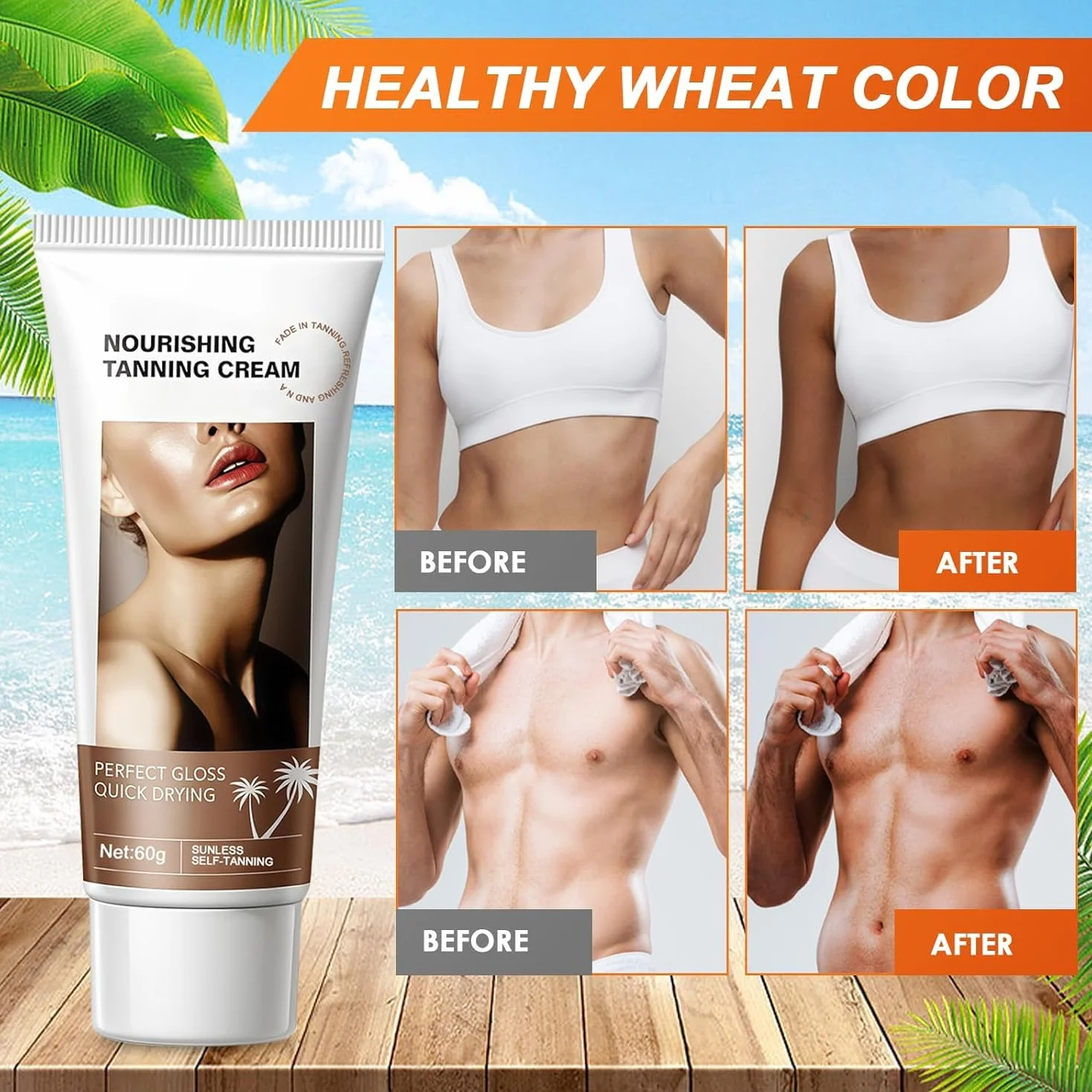 Autoabbronzante Viso E Corpo,Autoabbronzante corpo,Crema Abbronzante,Effetto Abbronzatura Naturale Progressiva, Abbronzatura Forte e Duratura 60g