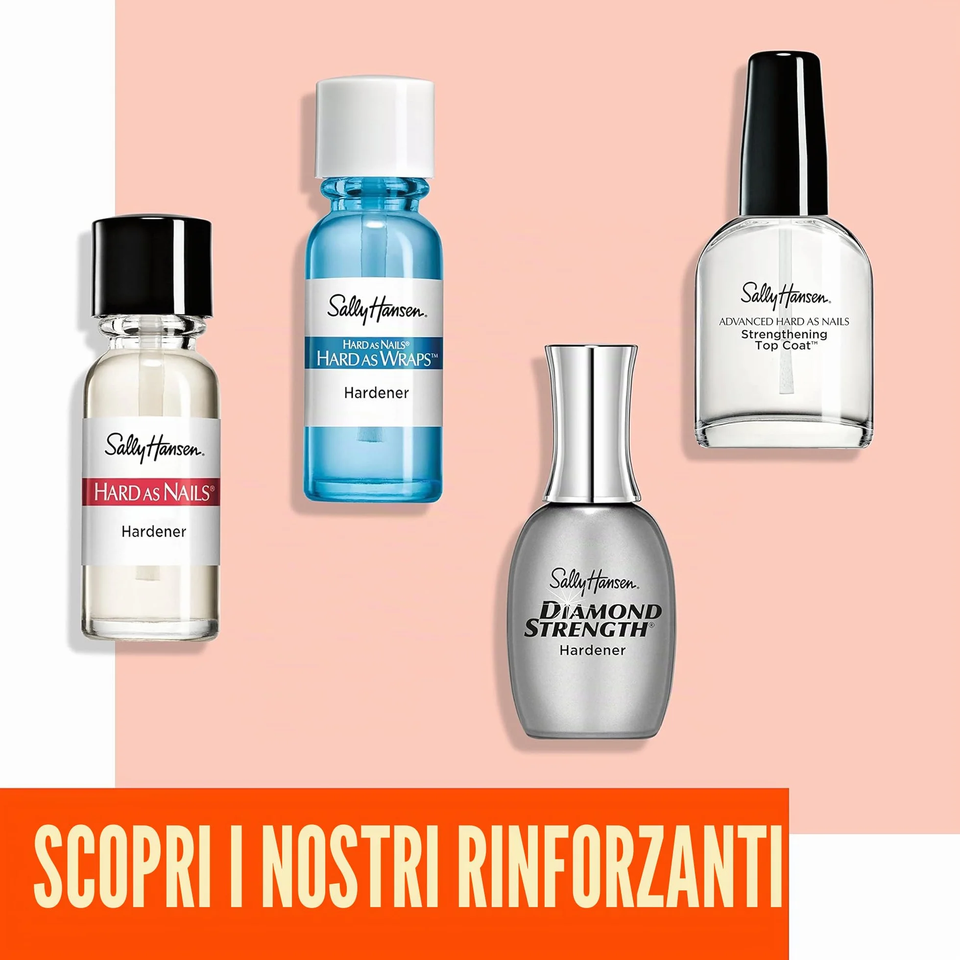 Sally Hansen - Trattamento Rinforzante Diamond Strength per Unghie Deboli - Base Coat Indurente con Micro Diamanti e Titanio - 13,3 ml