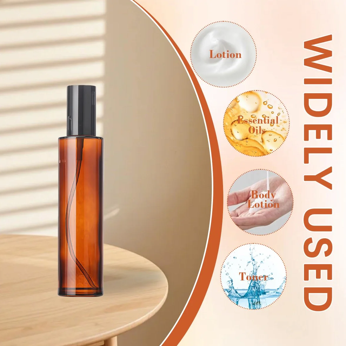 2 flaconi vuoti da 100 ml, ricaricabili, in vetro ambrato, con erogatore a pompa, dispenser di sapone con tappo nero, per fondotinta, crema, trucco, olio, shampoo