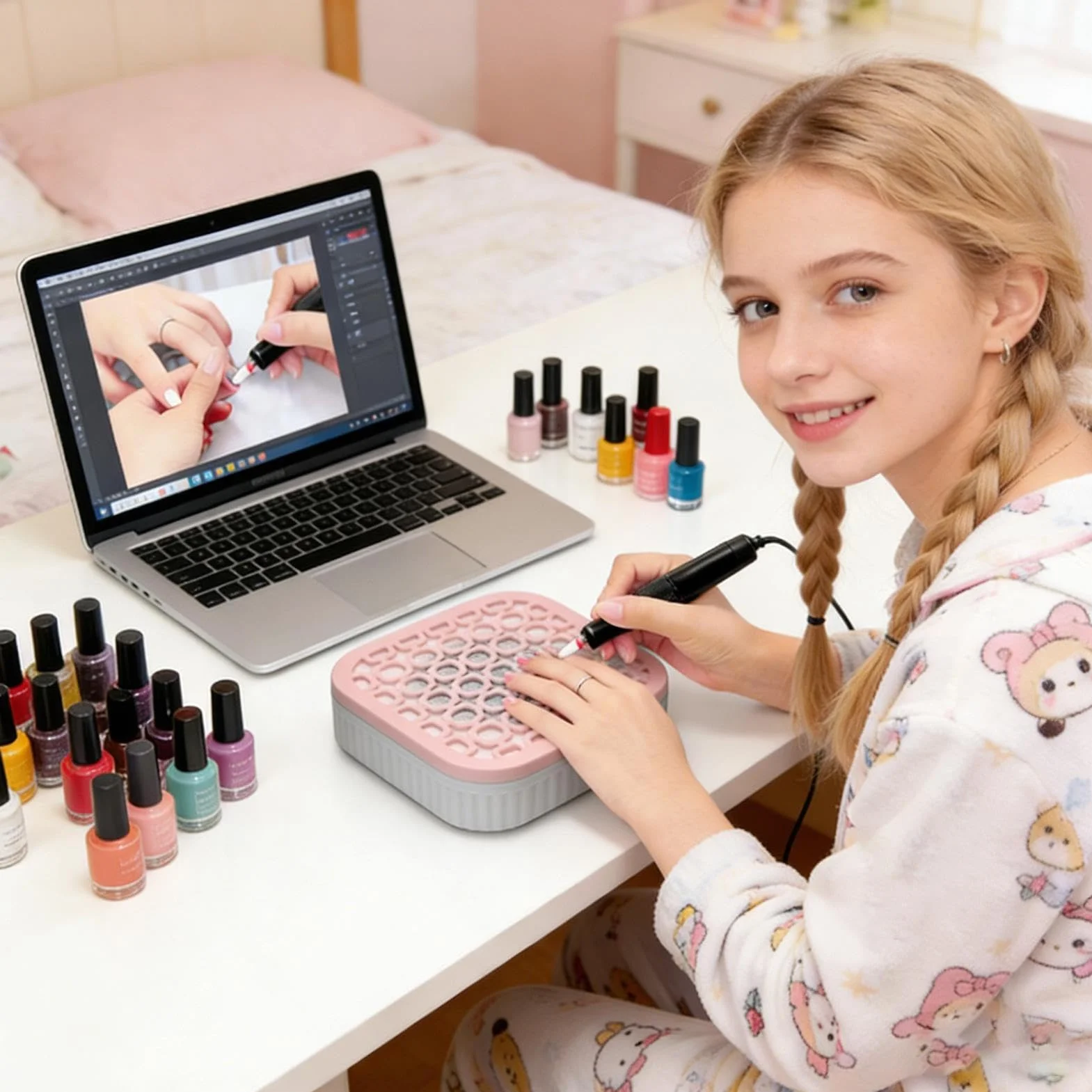 Aspirapolvere Per Unghie 5500 giri/min Filtro Ricaricabile Silenzioso 2 Modalità Potente per Gel Smalto Pedicure Salone