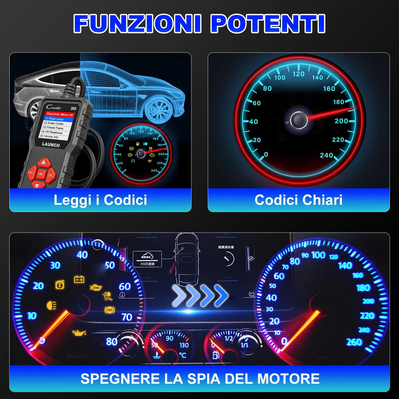 LAUNCH CR300 OBD2 Diagnostica Auto Multimarca Lettore Errore Motore Professionale