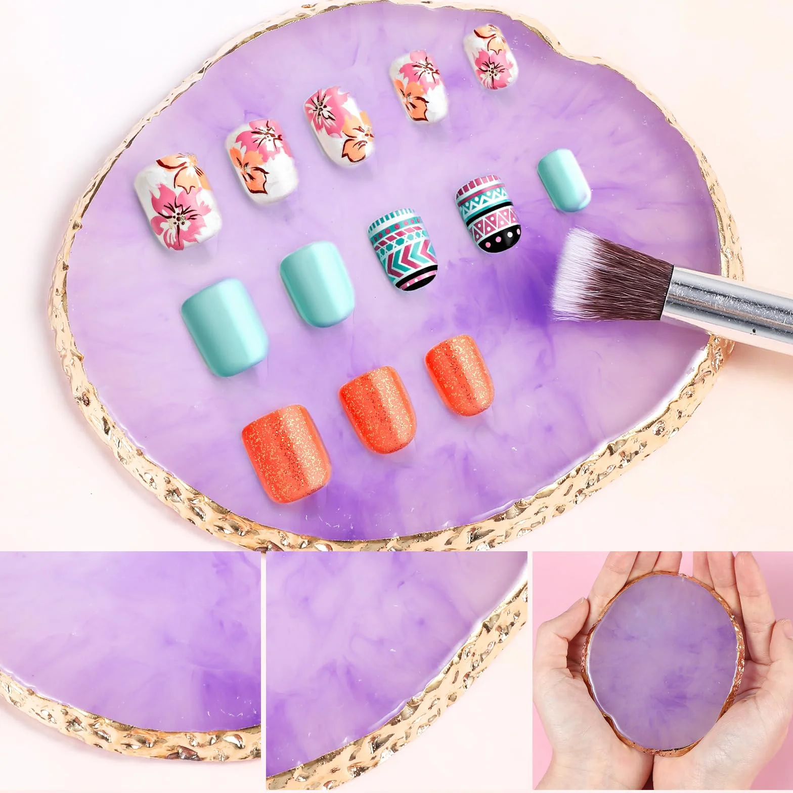 WLLHYF Tavolozza per nail art, in resina, per nail art, mista, irregolare, piastra per il trucco, per nail art, colore dipinto a mano (viola)