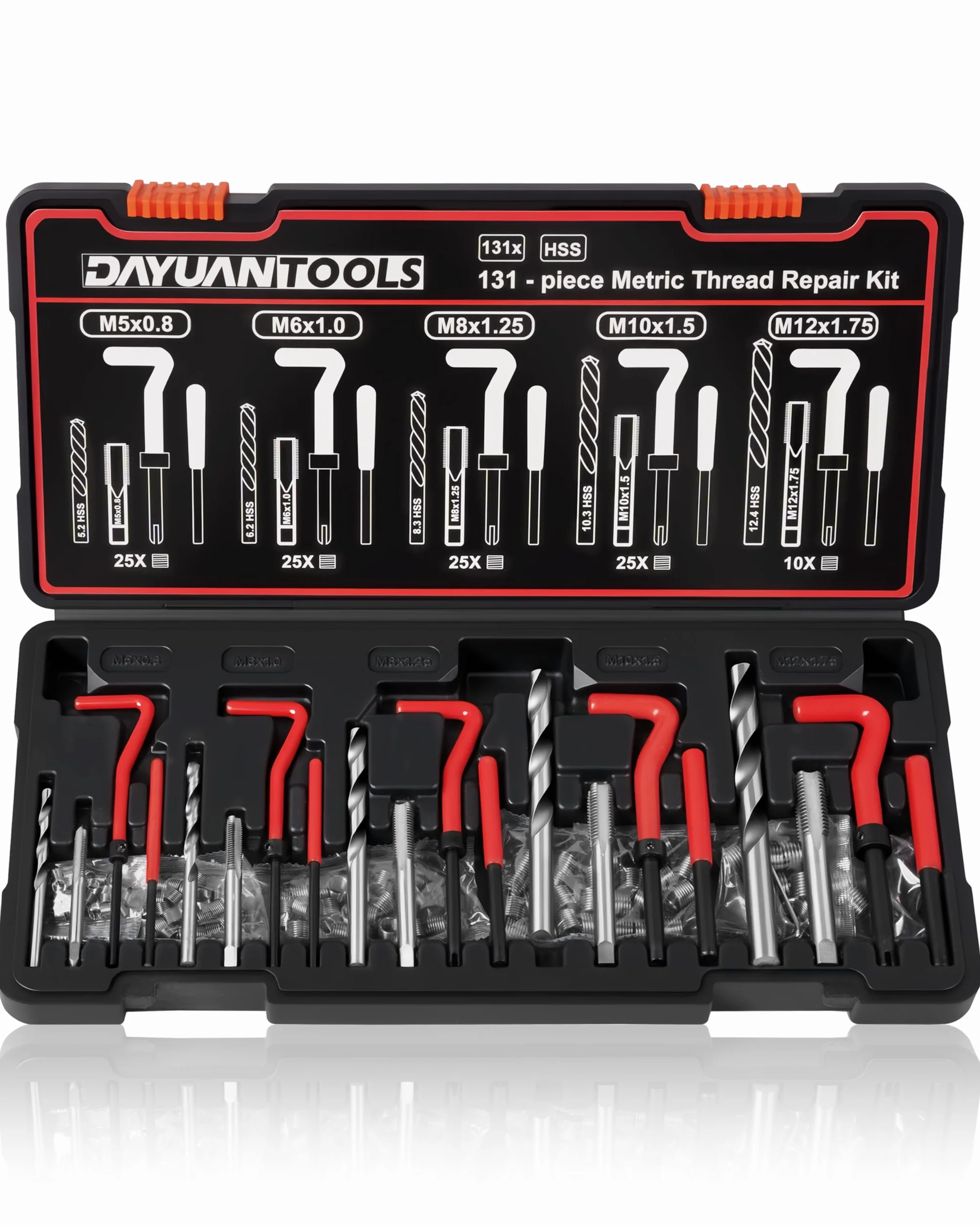 DAYUAN 131 pezzi set riparazione trapano Helicoil manicotto filettato M5 M6 M8 M10 M12