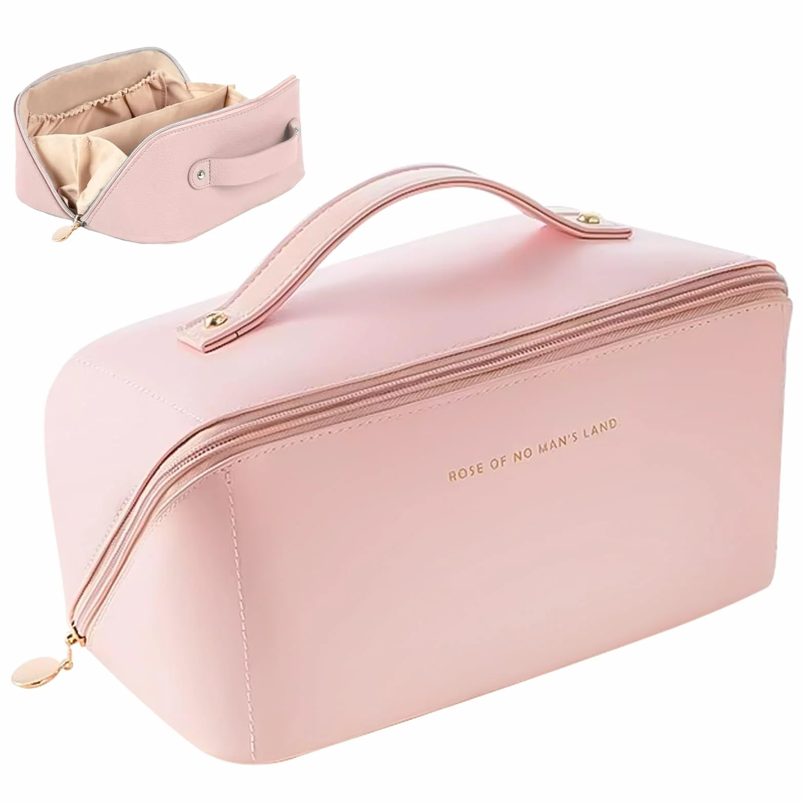 Borsa Cosmetica da Viaggio in Pelle PU, Trousse Trucchi Donna Impermeabile Portatile (Rosa)