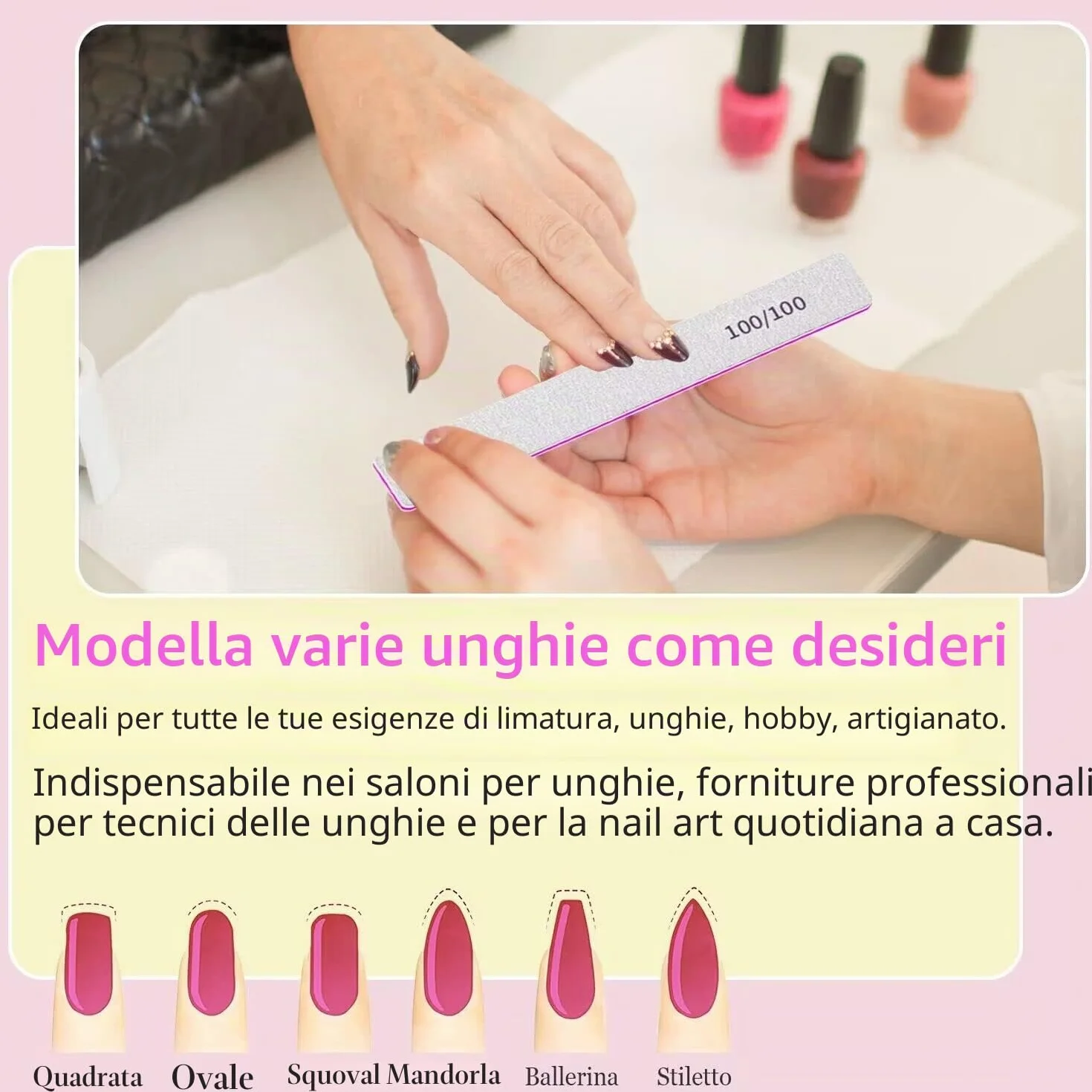Grana 80/80 Lime per Unghie, 12 Pezzi Lima per Unghie Professionale, Lime Unghie Bifacciali per La Cura E Lo Styling Delle Unghie, Lima Unghie per L'Estensione Delle Unghie in Polietilene in Salone