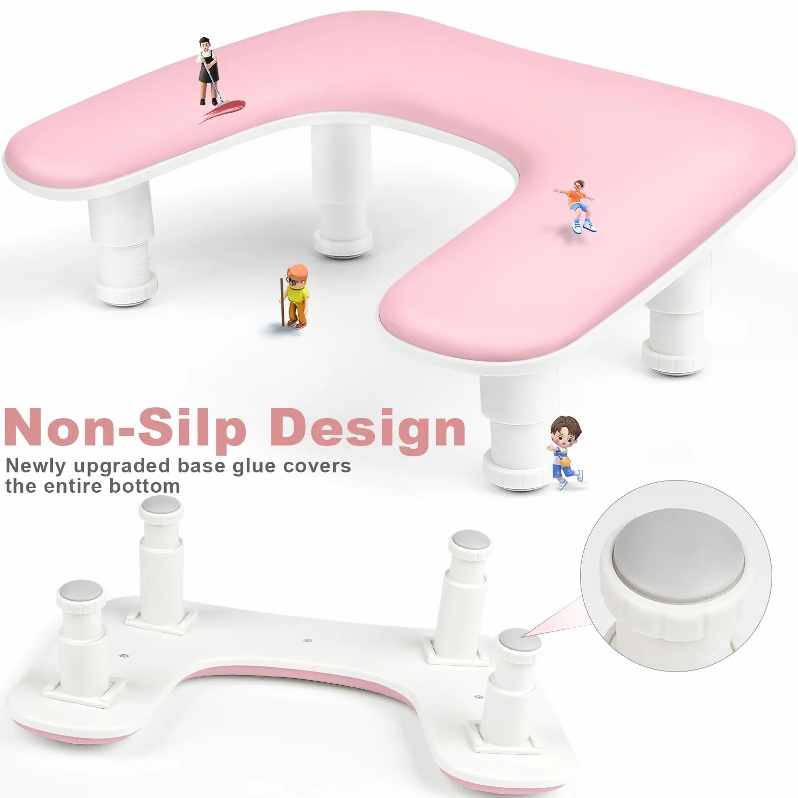 Bracciolo per Nail Tech, regolabile in altezza a forma di U per manicure, grande poggia mano in pelle PU in microfibra per nail tech, bracciolo professionale per salone di bellezza (bianco) (rosa)