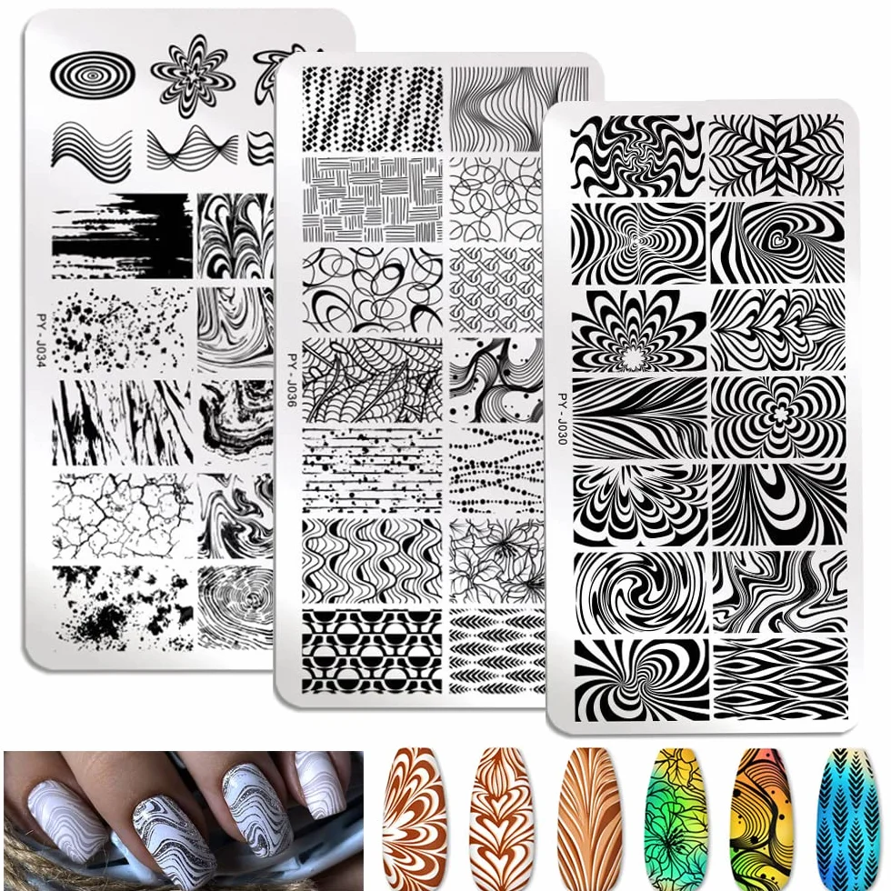 MWOOT 3 Pezzi Stamping Nail Art, Geometry Lines Stencil Unghie Nail Art, Unghie Piastre Manicure Nail Piastra, Unghie Timbro Scraper Piatti Templates per Decorazione Unghie